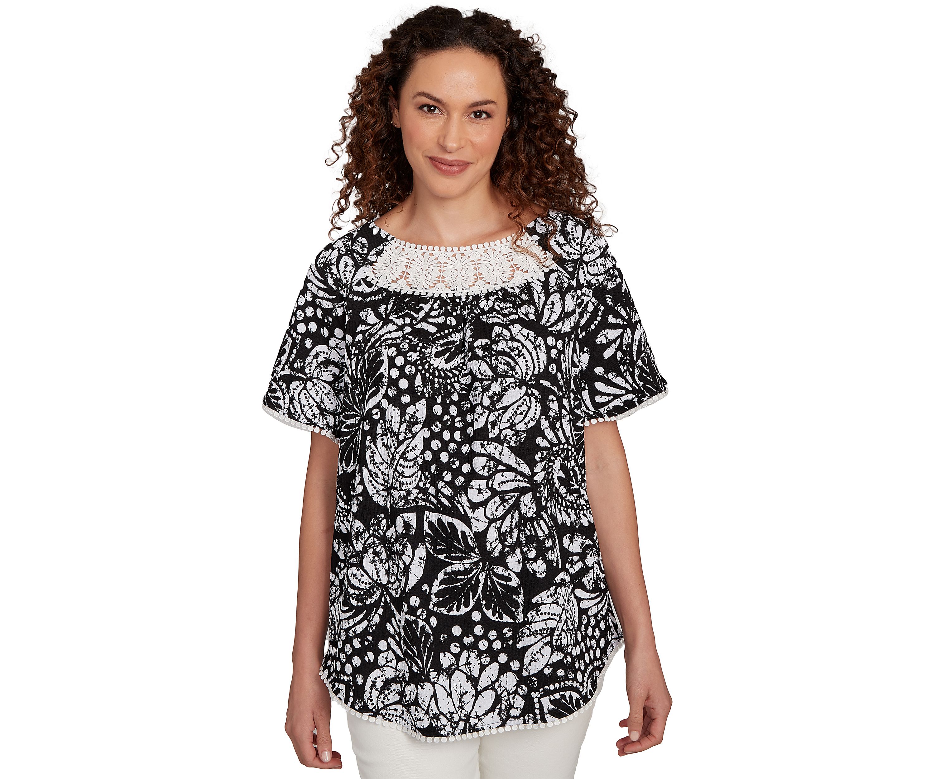 Womens Batik Island Paisley Lace Neck T-Shirt
