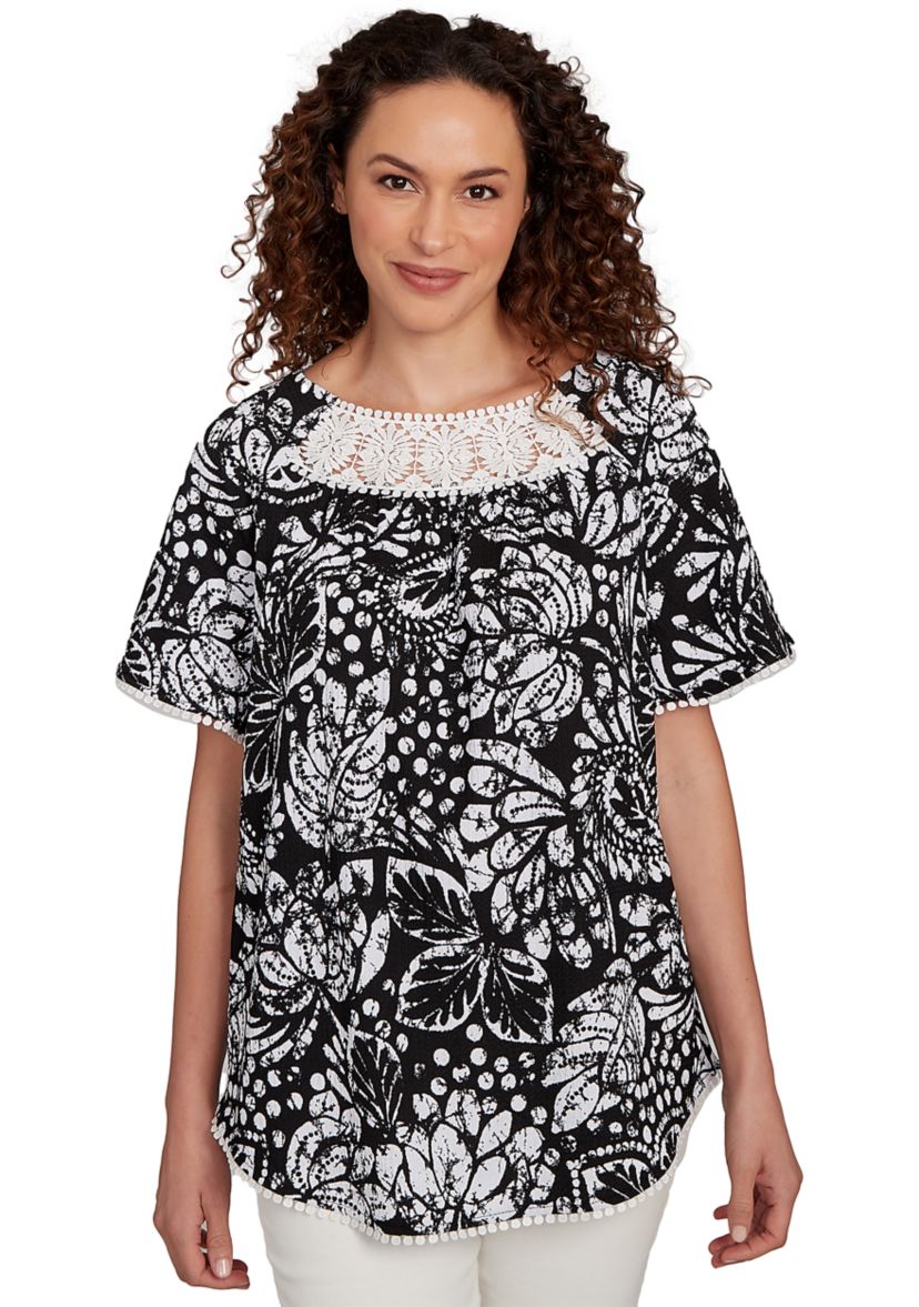 Womens Batik Island Paisley Lace Neck T-Shirt