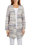 Womens Striped Open-Front Hacci Cardigan