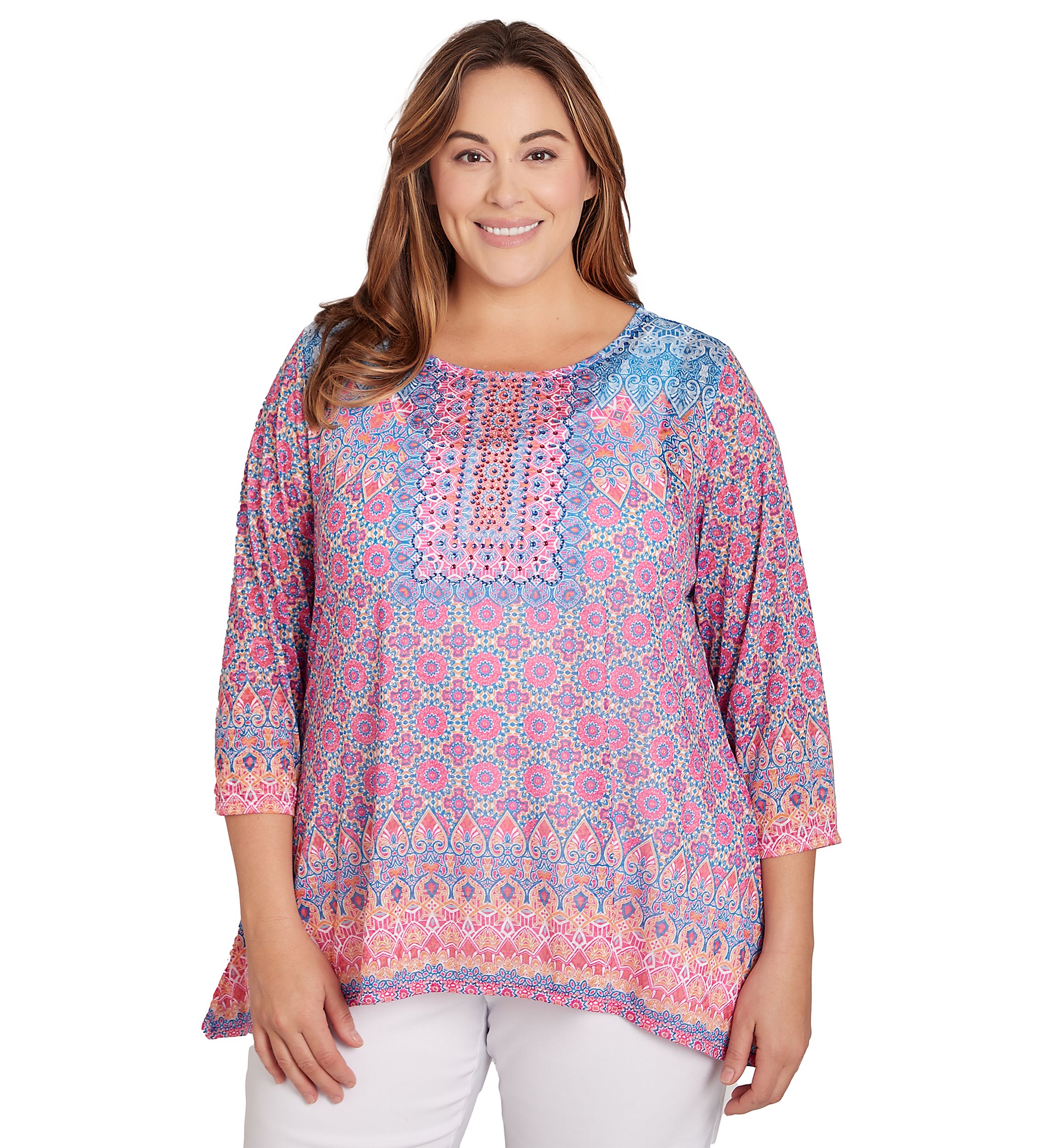Plus Size Embroidered Geometric Top