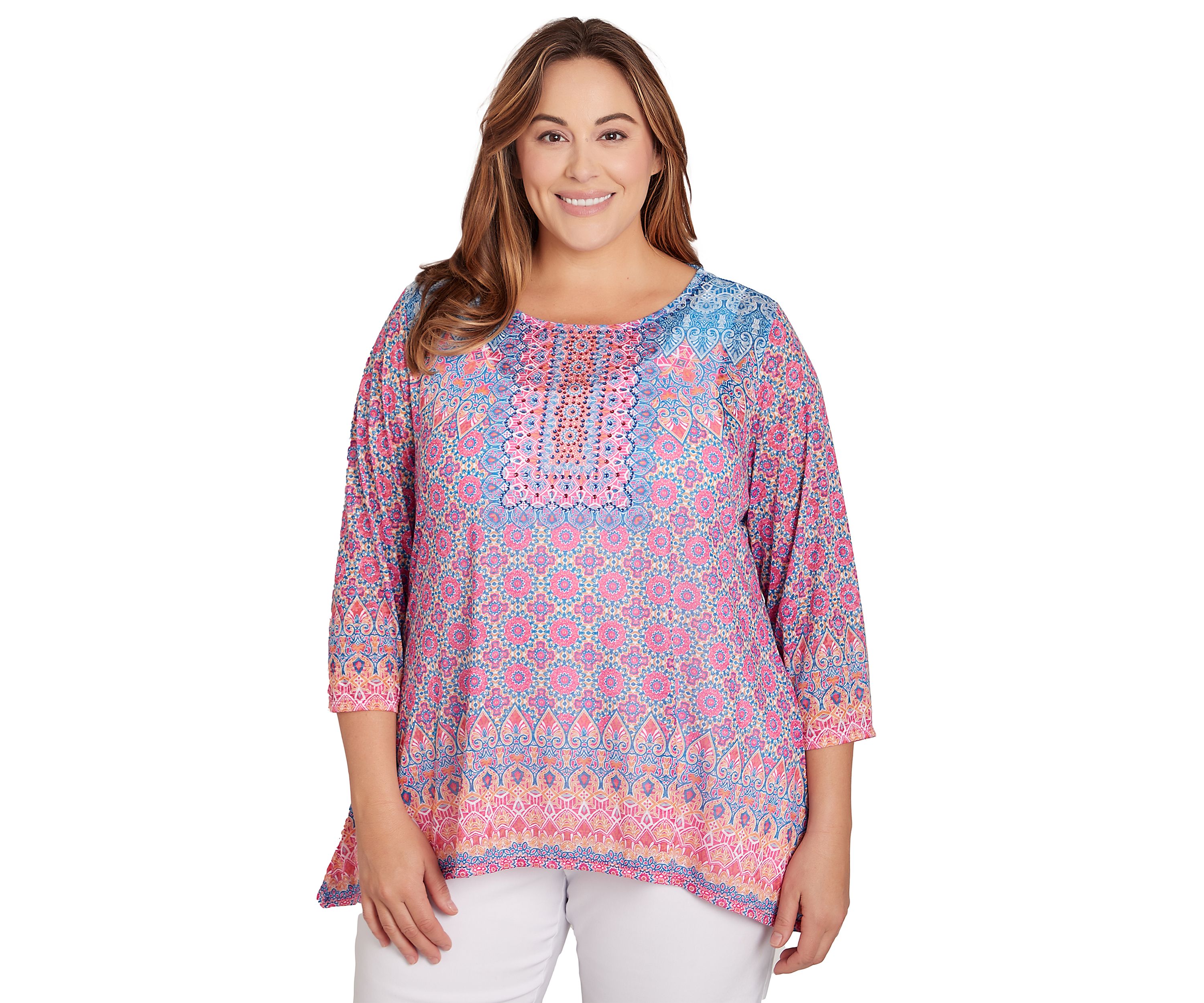 Plus Size Embroidered Geometric Top