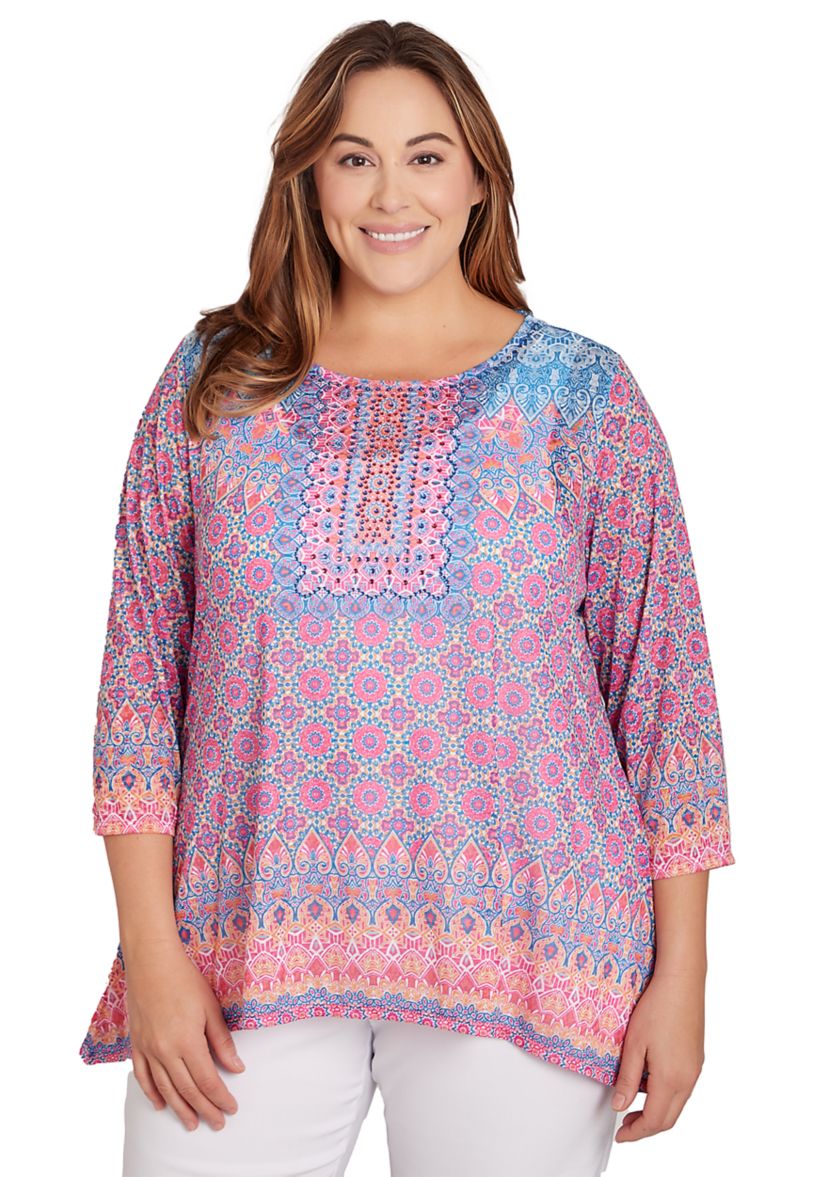 Plus Size Embroidered Geometric Top