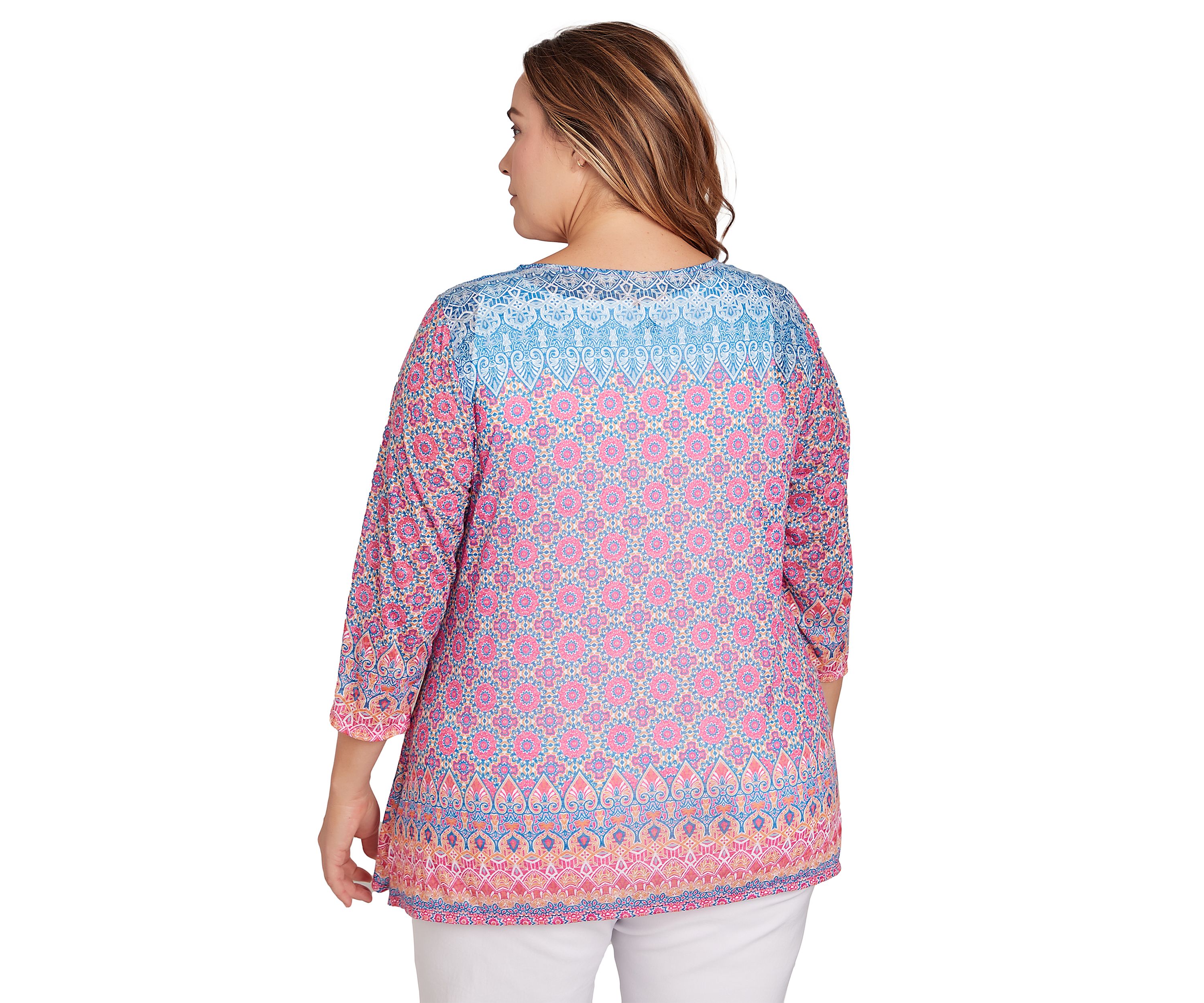 Plus Size Embroidered Geometric Top