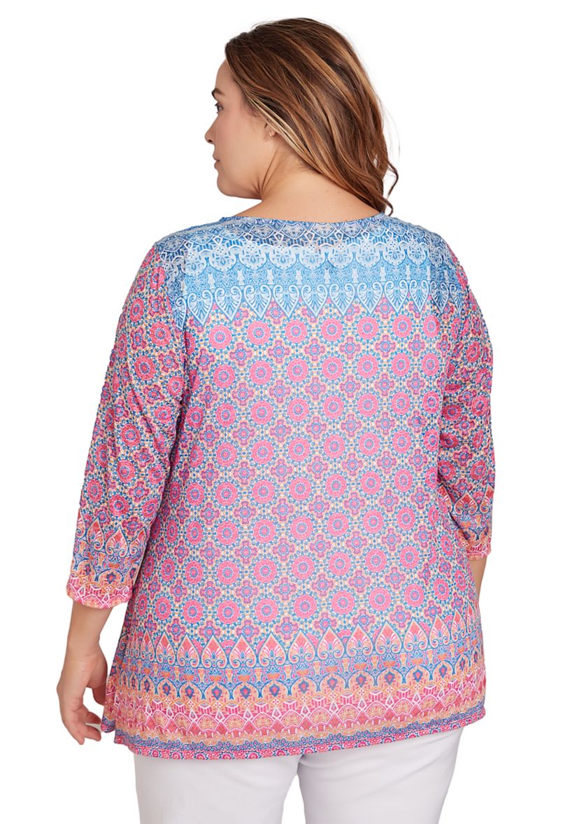 Plus Size Embroidered Geometric Top