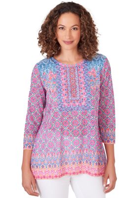 Petite Embroidered Geometric Top