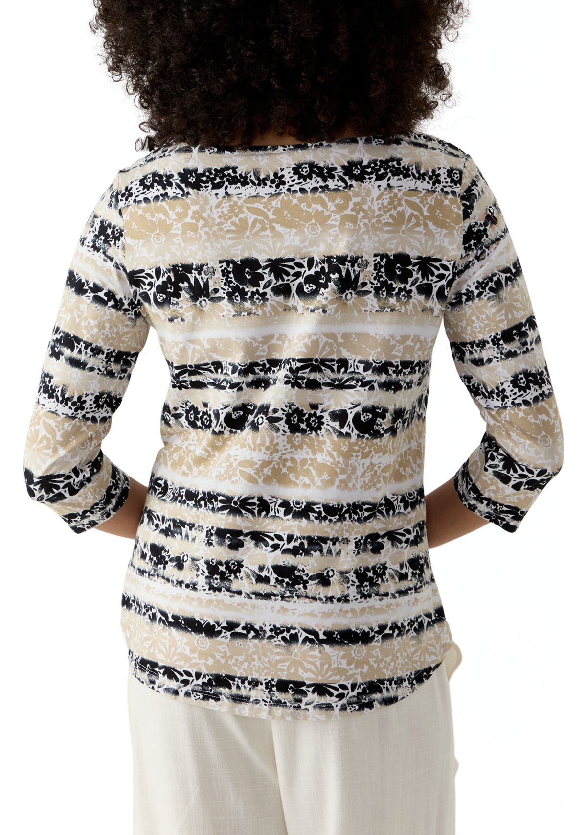 Womens Watercolor Floral Stripe Top