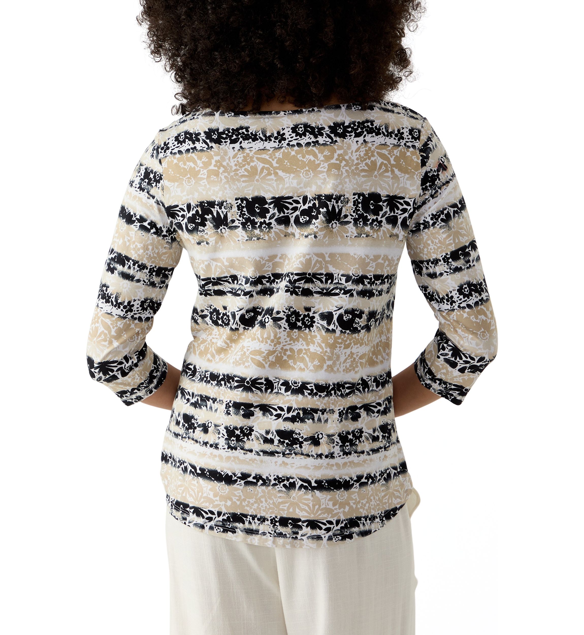 Womens Watercolor Floral Stripe Top