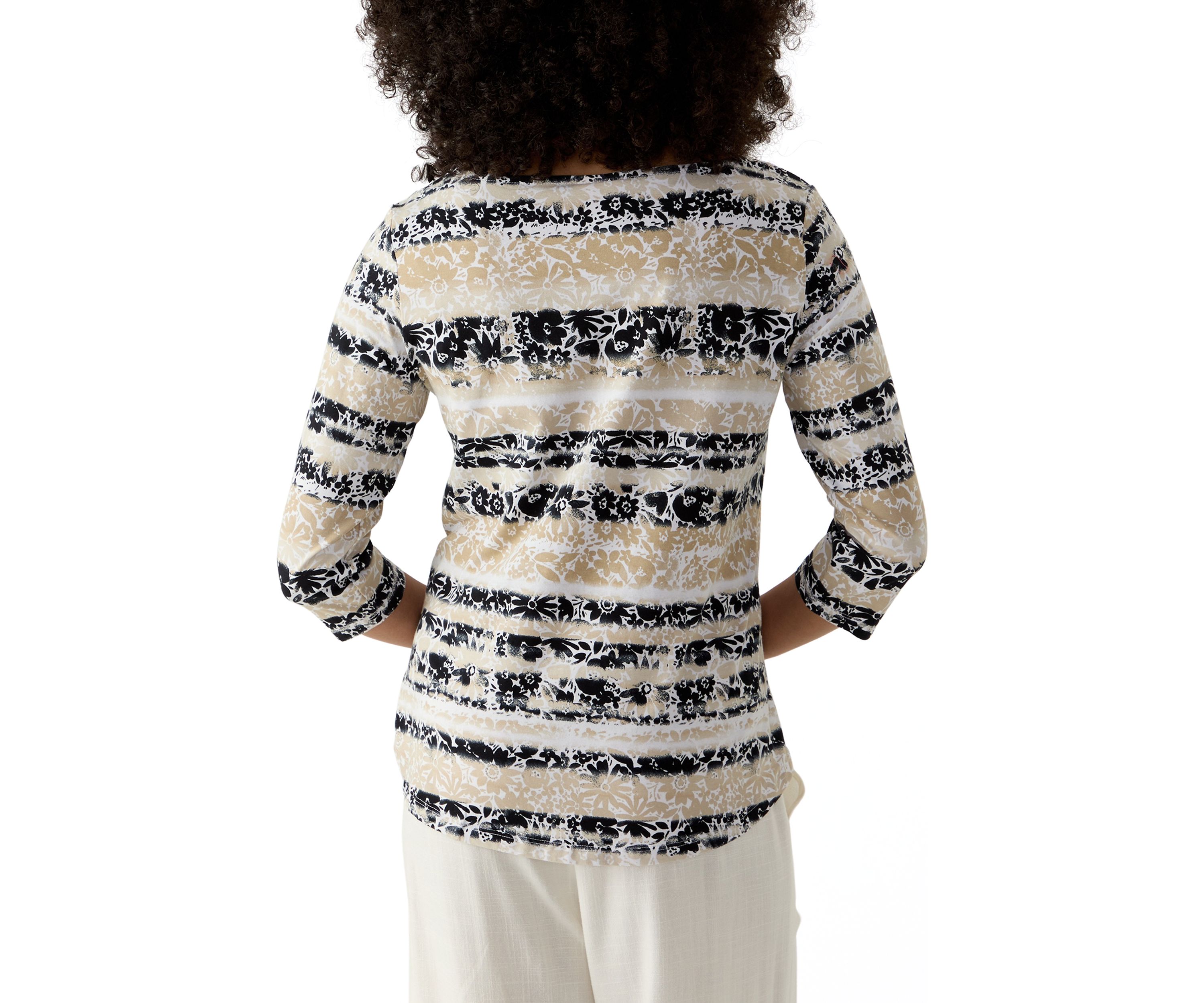 Womens Watercolor Floral Stripe Top