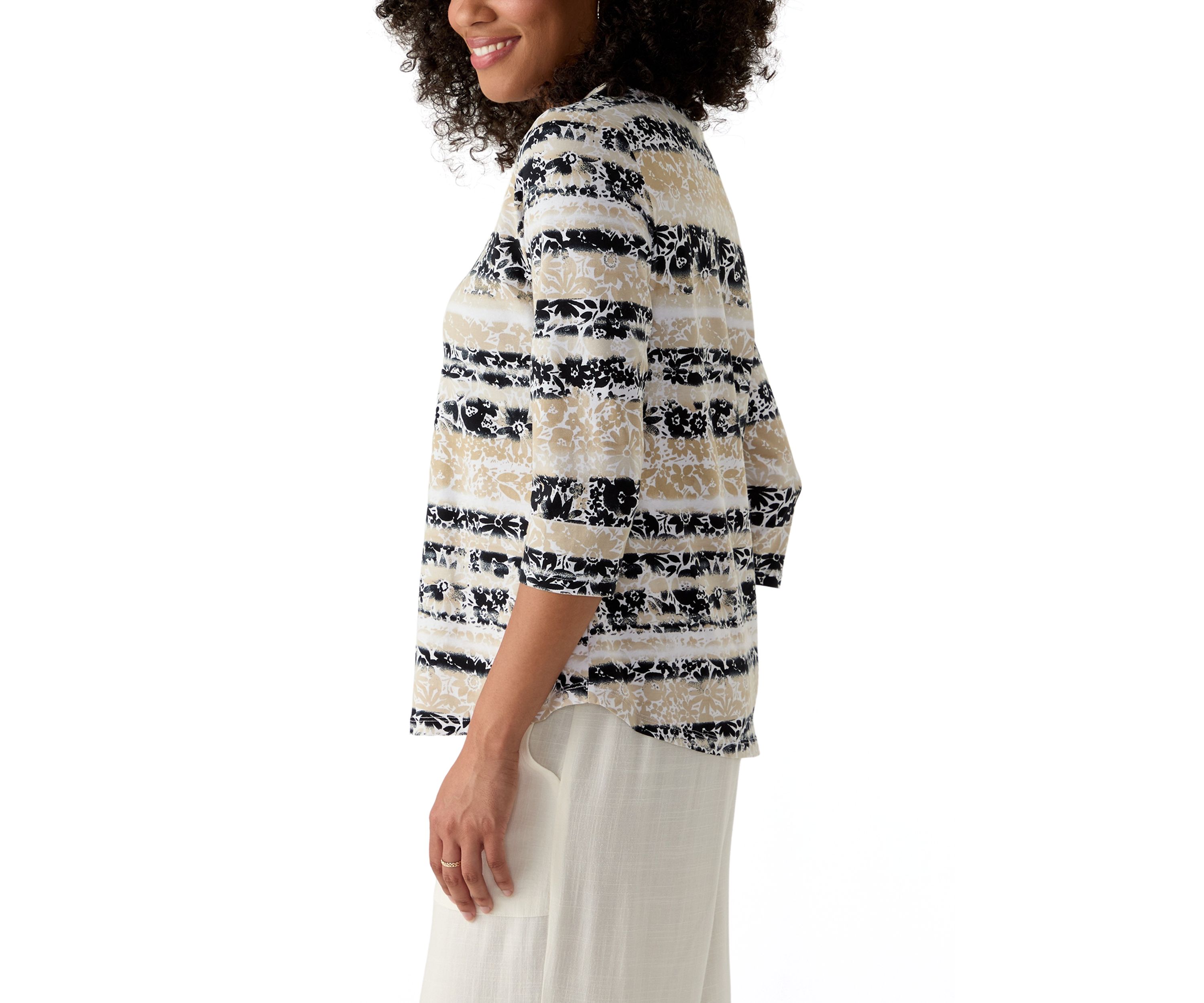 Womens Watercolor Floral Stripe Top