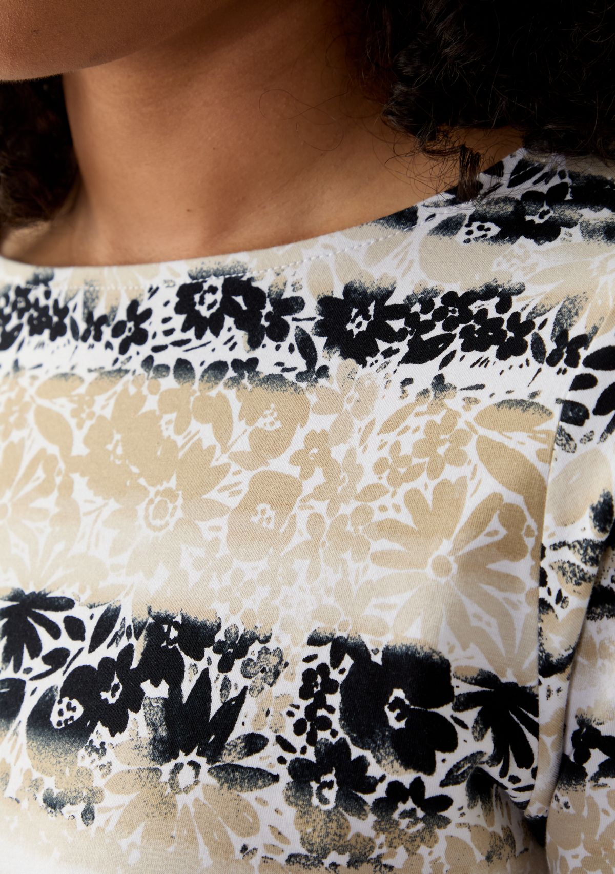 Womens Watercolor Floral Stripe Top