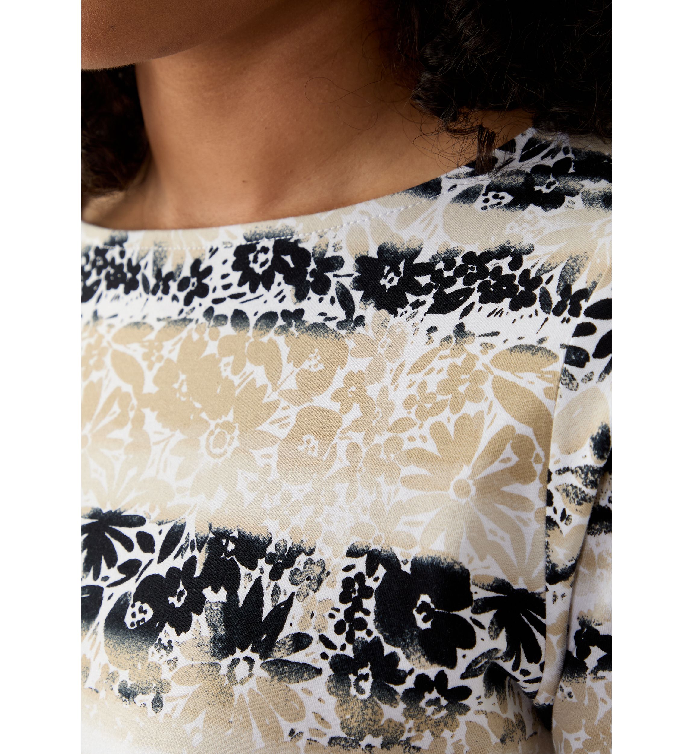 Womens Watercolor Floral Stripe Top