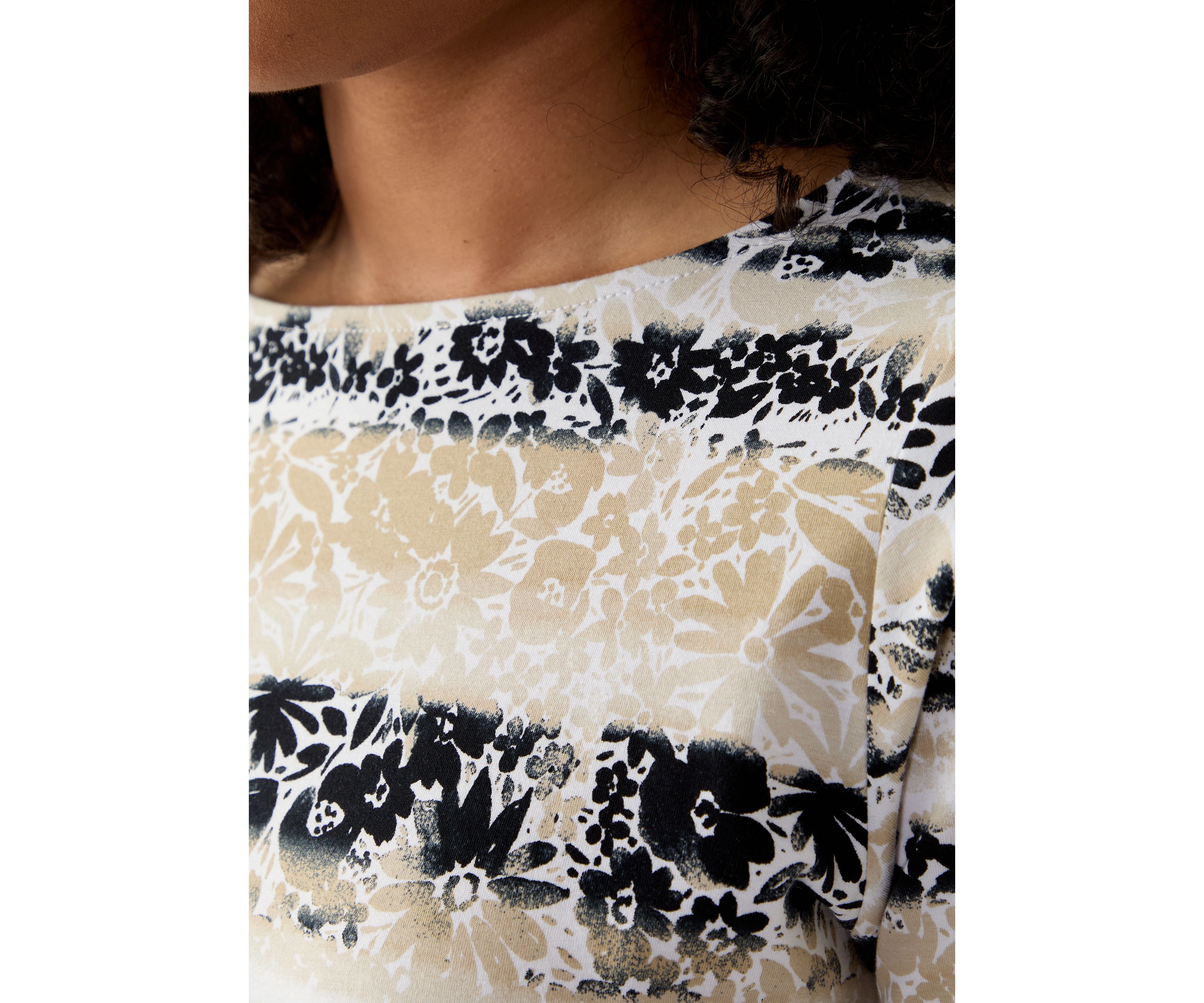 Womens Watercolor Floral Stripe Top