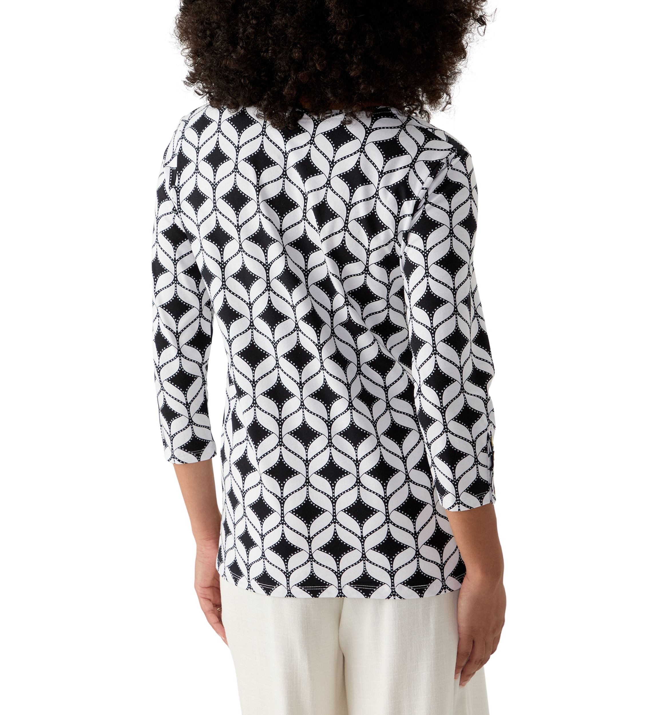 Womens Faux Surplice Geometric Print Knit Top