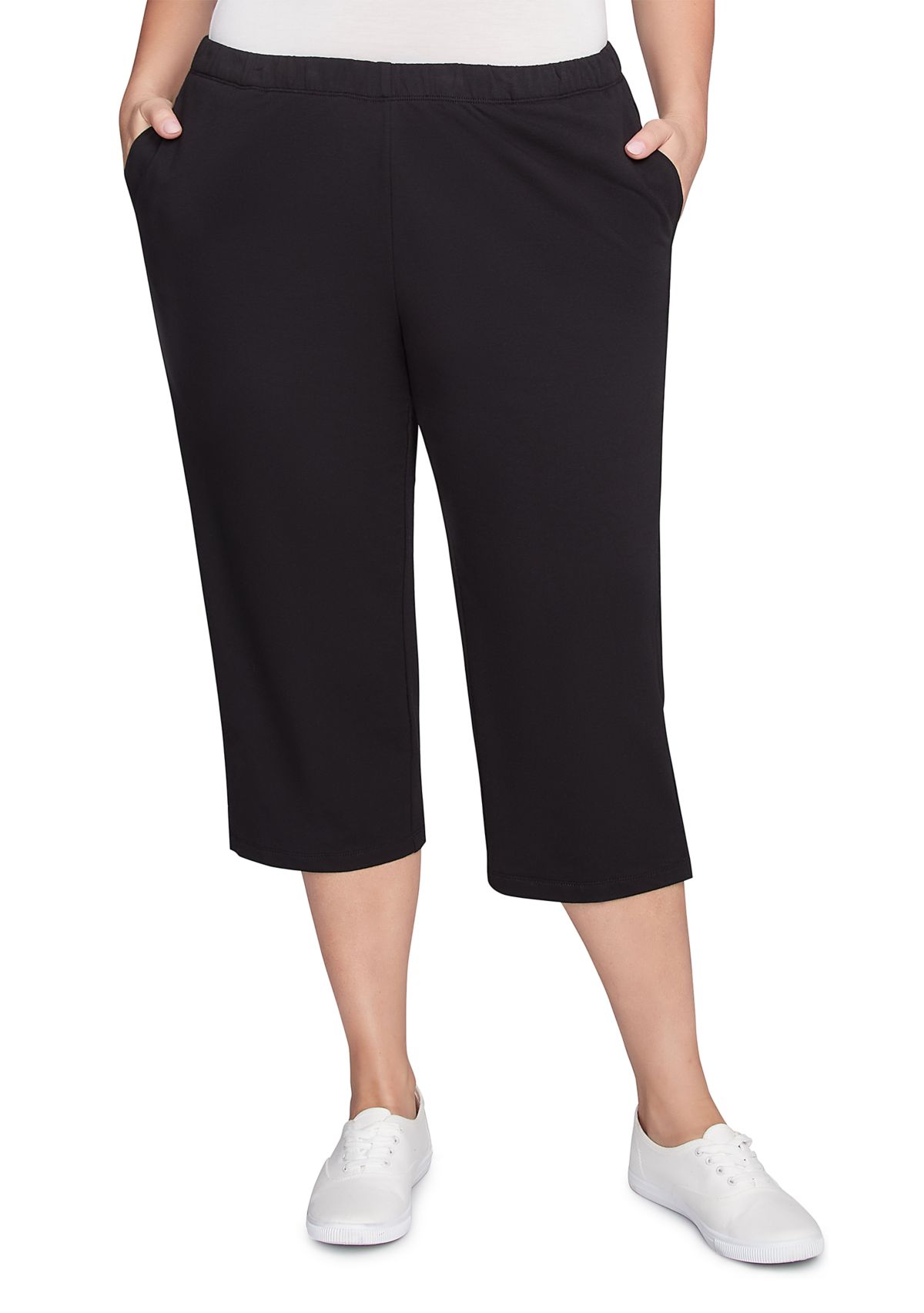 Plus Size Elastic Waist Pull-On French Terry Capri Pants