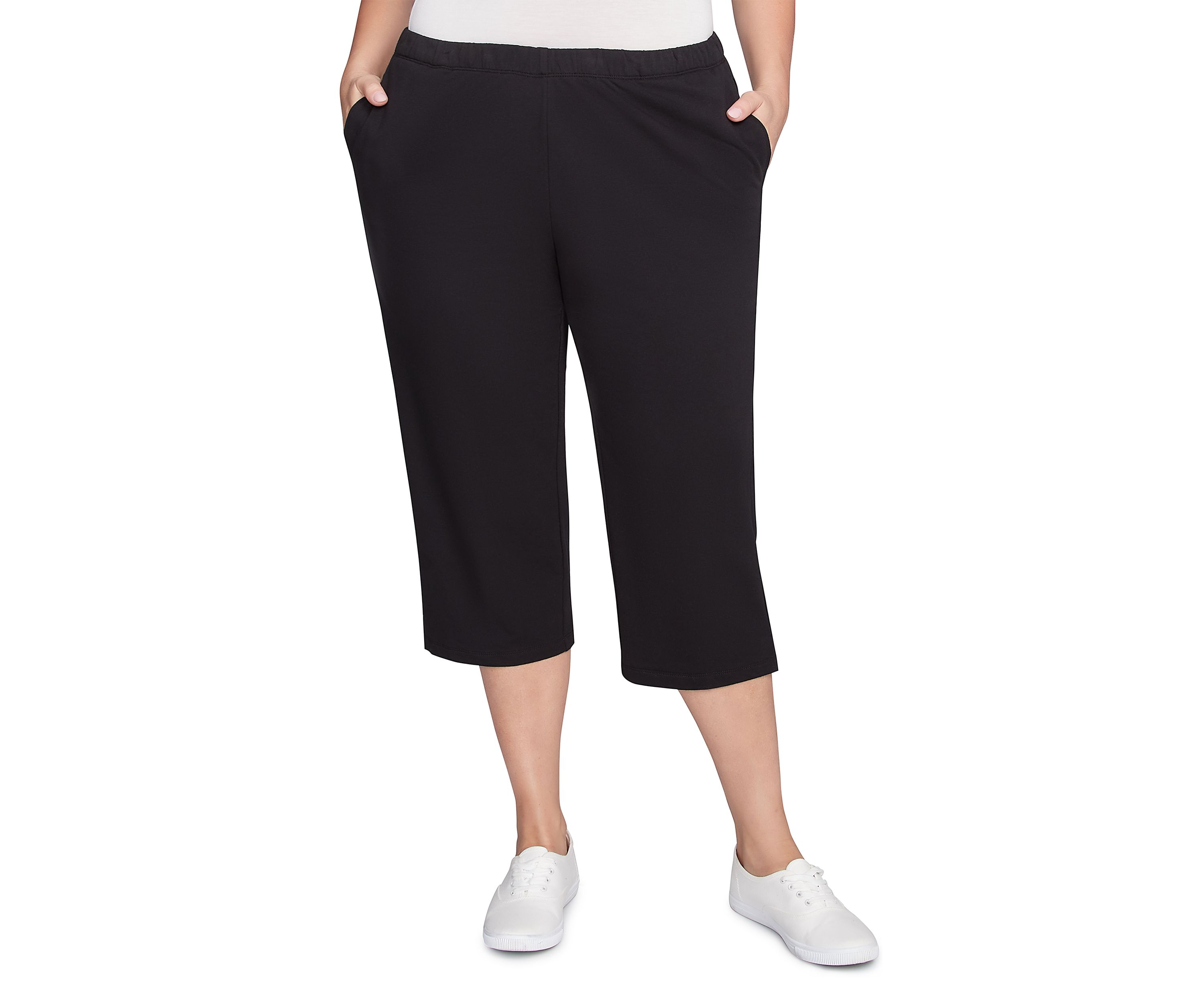Plus Size Elastic Waist Pull-On French Terry Capri Pants