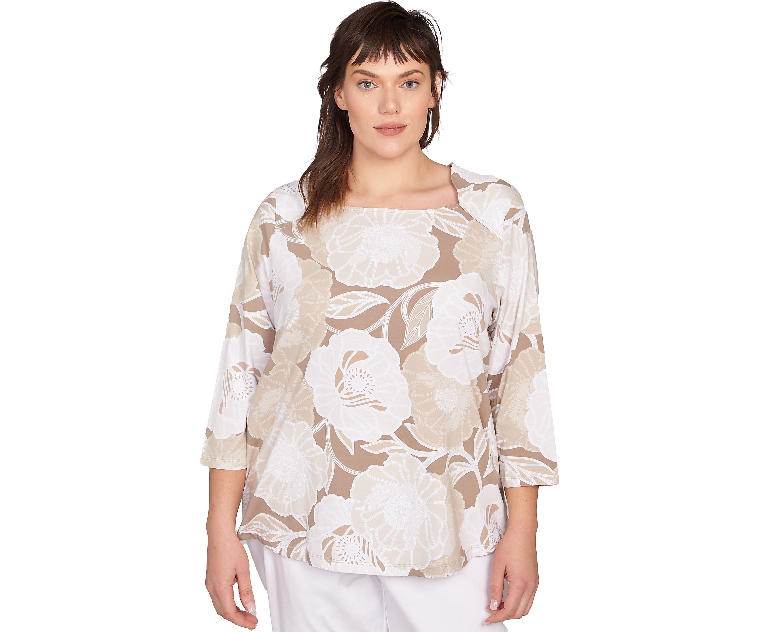 Plus Size Bold Poppies Envelope Neck Top