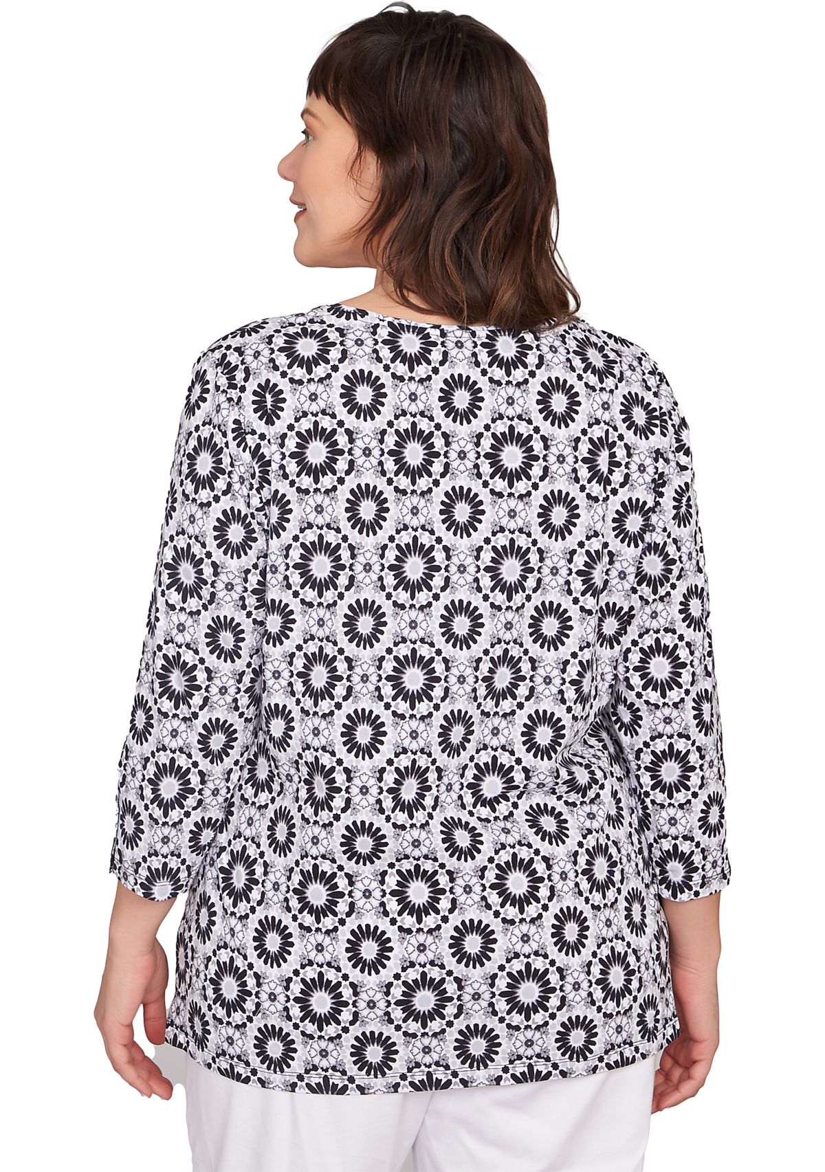 Plus Size Medallion Tile Floral Faux Surplice Top