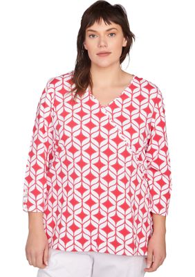 Ruby Rd Women's Plus Size Faux Surplice Geometric Print Knit Top, 1X