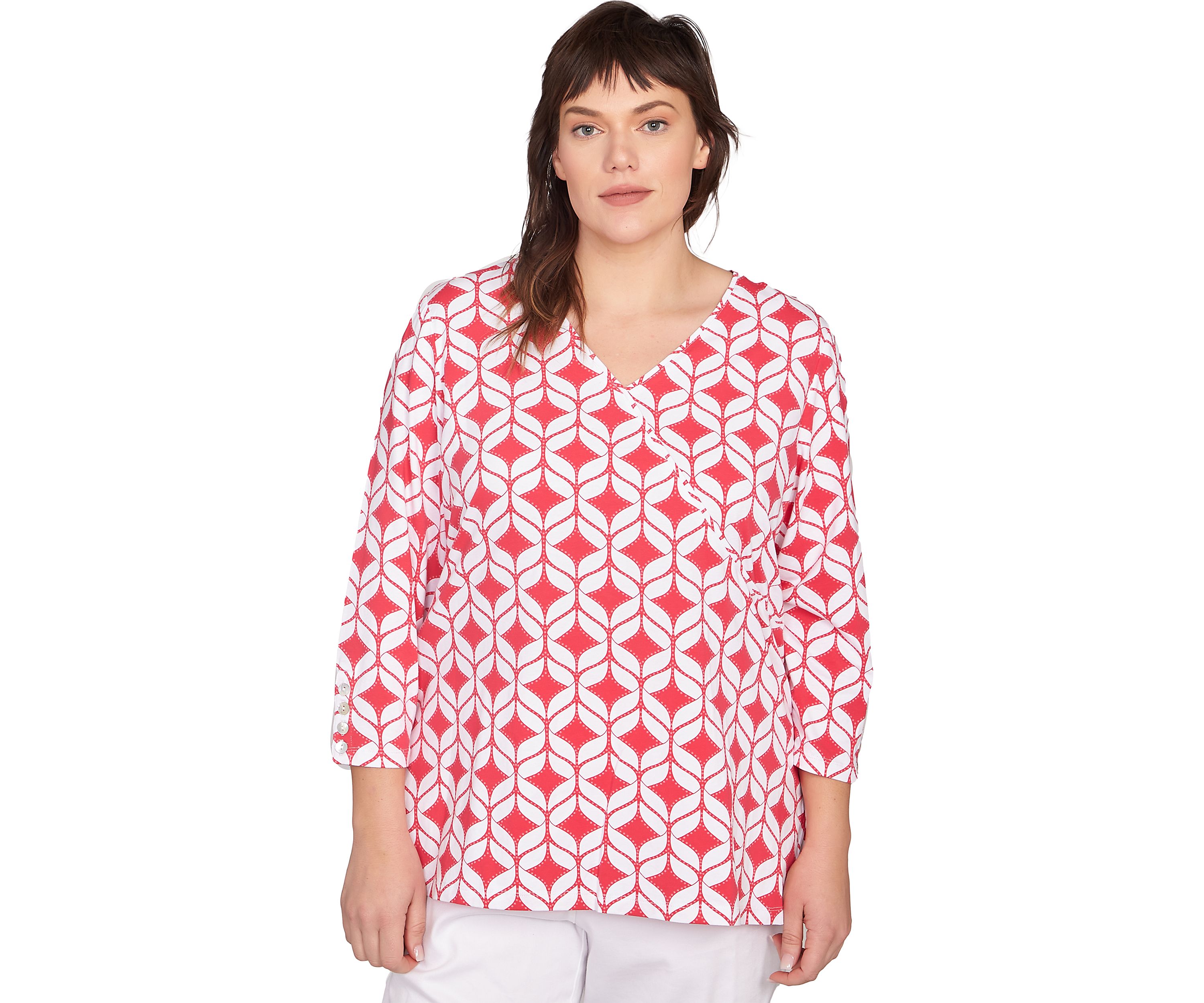Plus Size Faux Surplice Geometric Print Knit Top