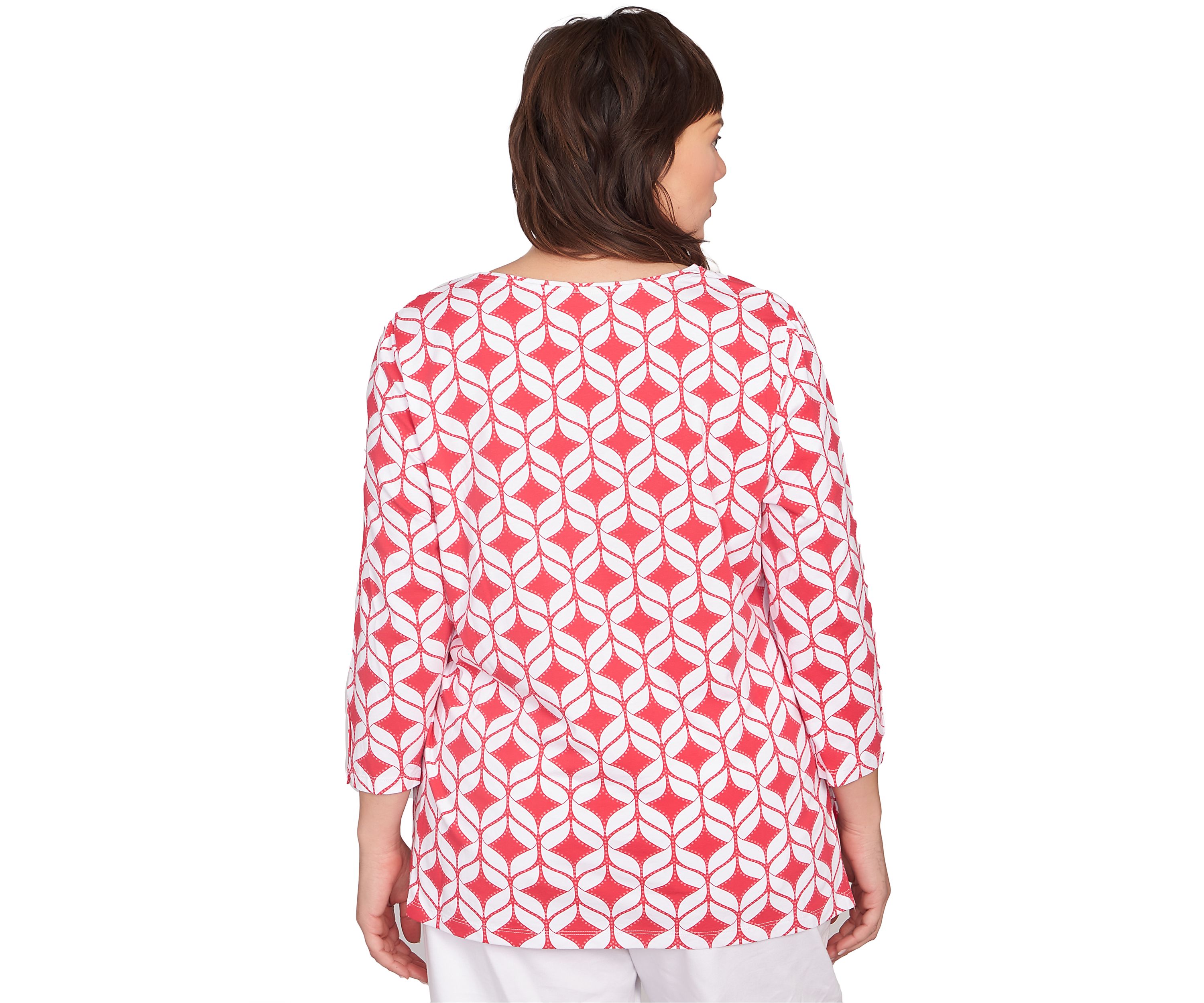 Plus Size Faux Surplice Geometric Print Knit Top