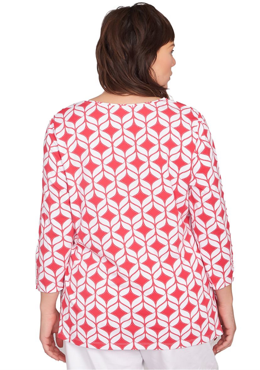 Plus Size Faux Surplice Geometric Print Knit Top