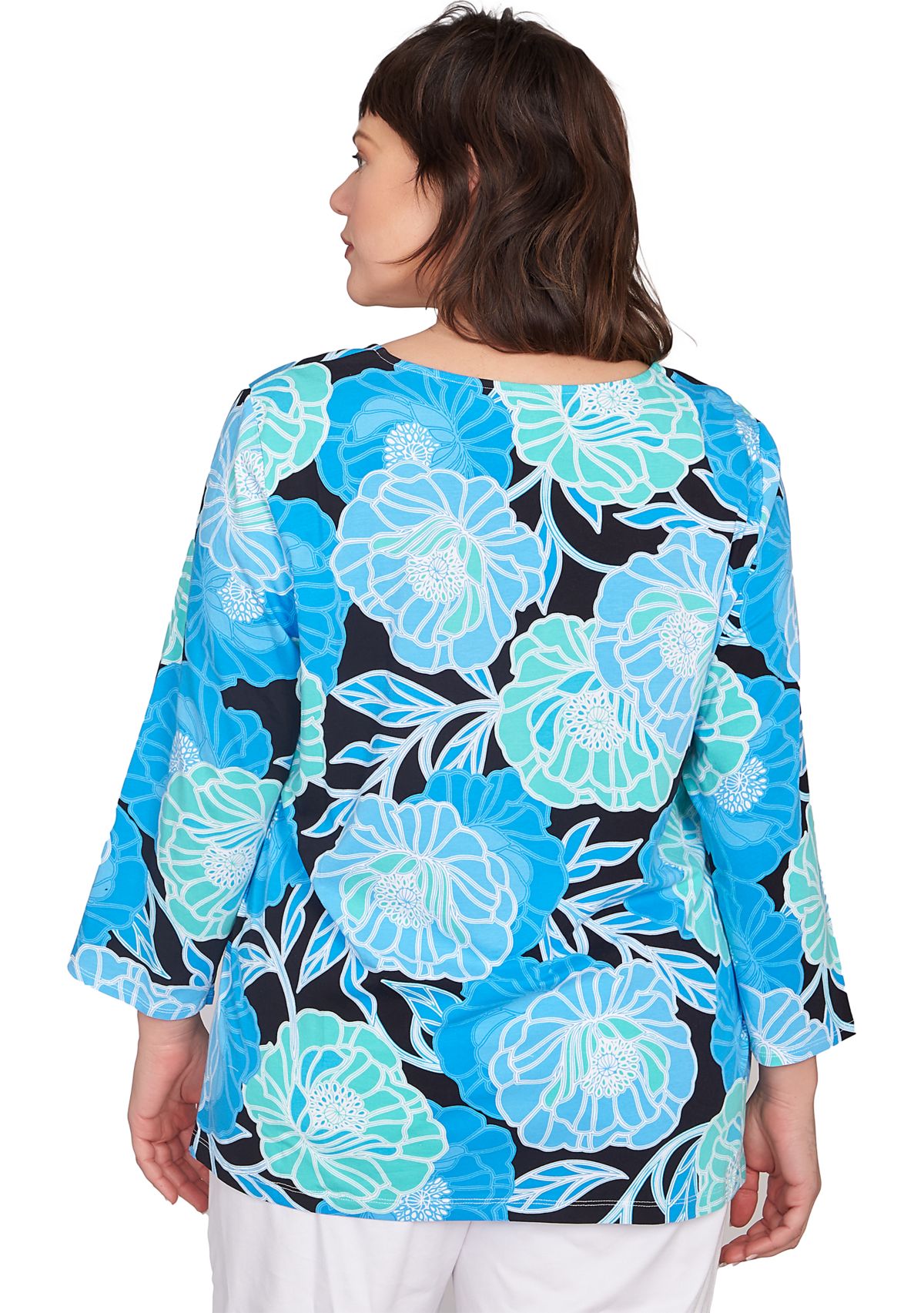 Plus Size Scoop Neck Poppies Print Knit Top