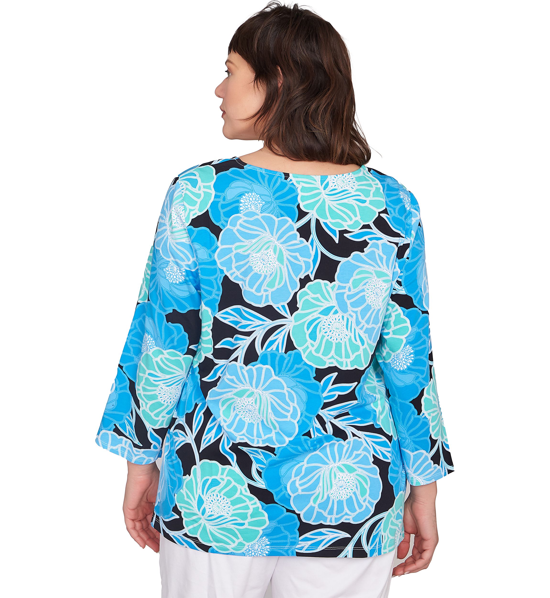 Plus Size Scoop Neck Poppies Print Knit Top