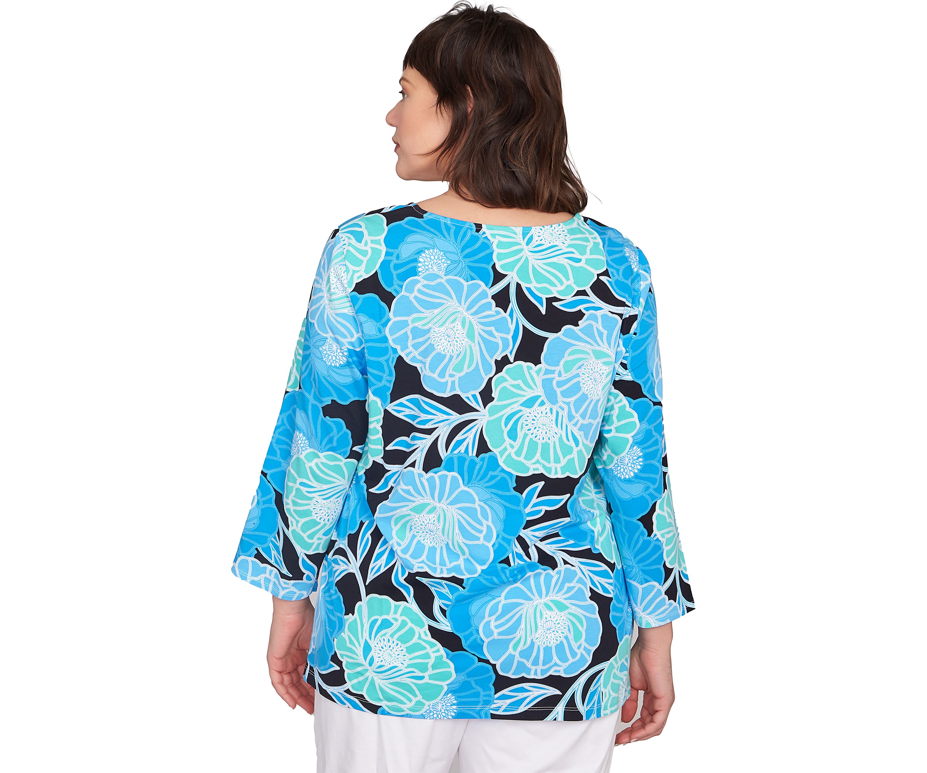 Plus Size Scoop Neck Poppies Print Knit Top