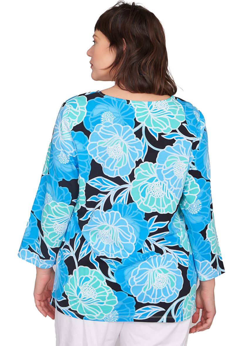 Plus Size Scoop Neck Poppies Print Knit Top
