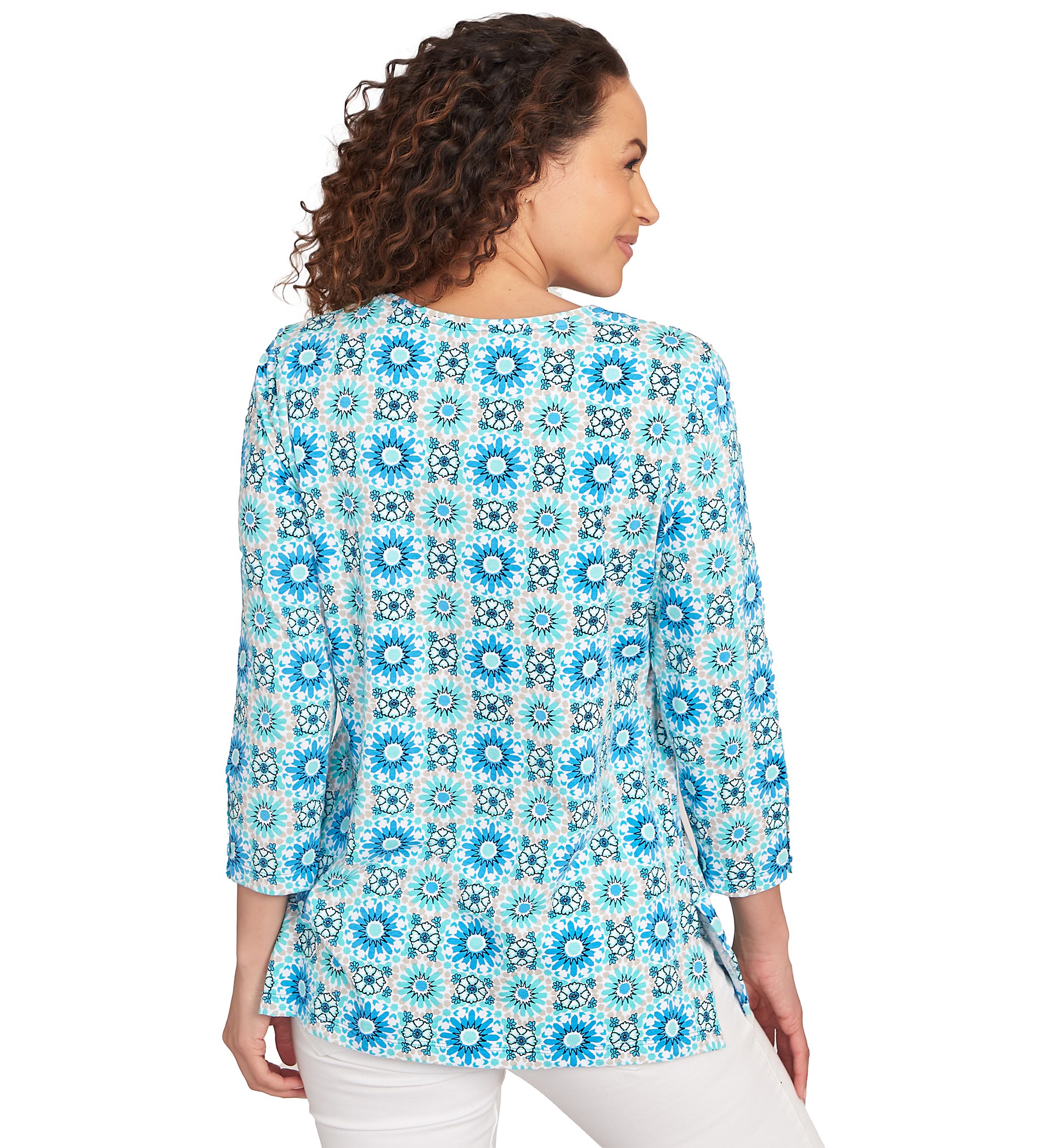 Petite Medallion Tile Floral Faux Surplice Top