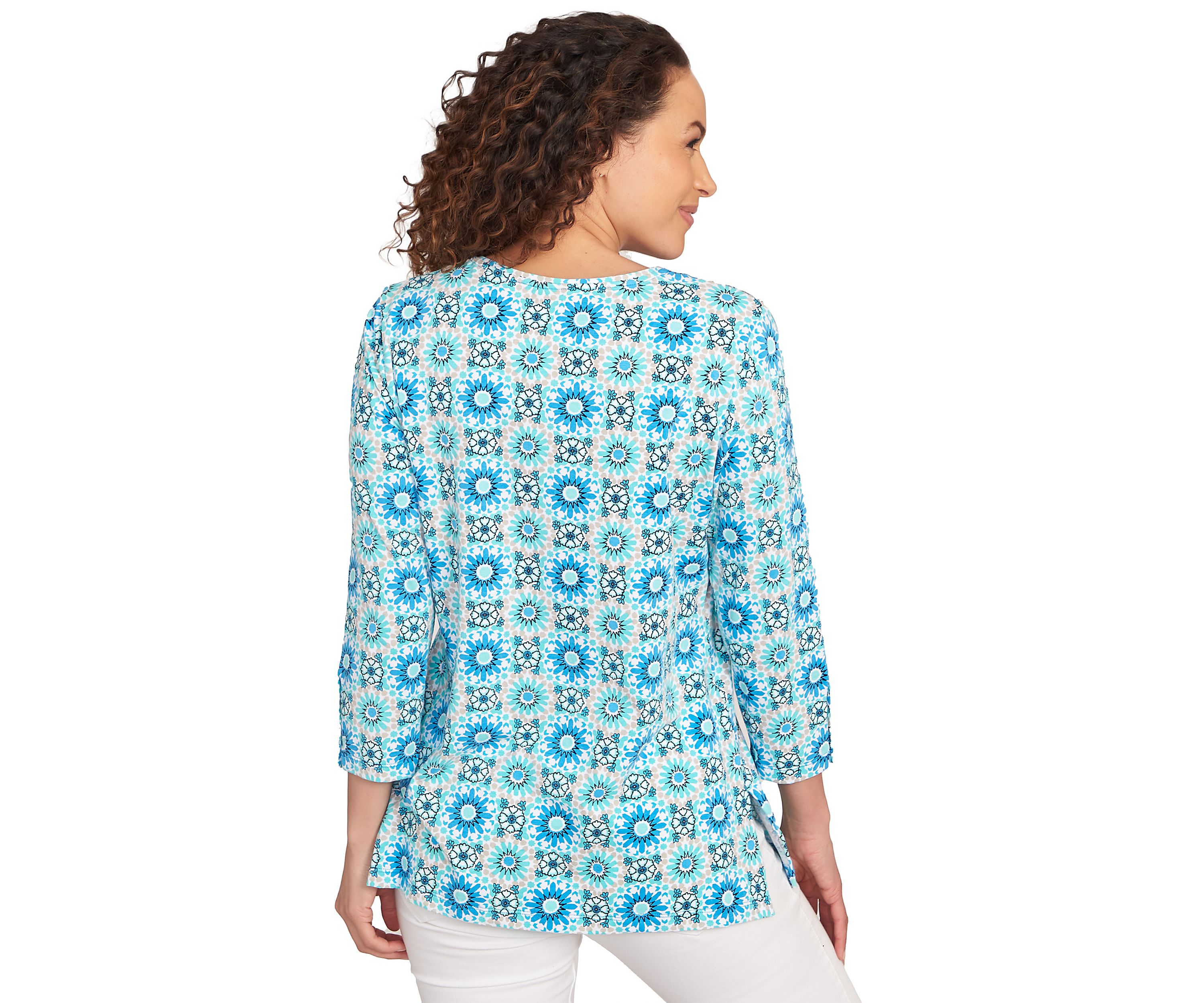 Petite Medallion Tile Floral Faux Surplice Top