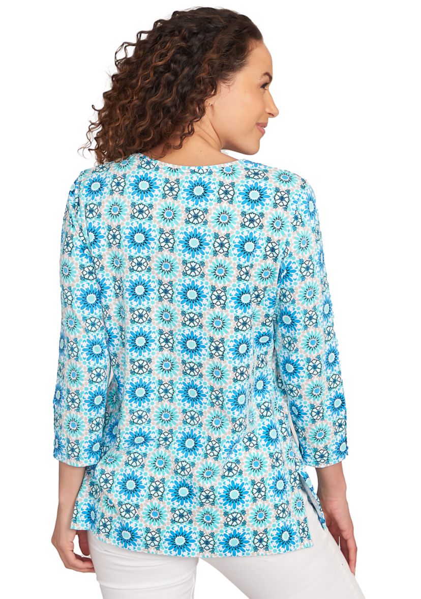 Petite Medallion Tile Floral Faux Surplice Top
