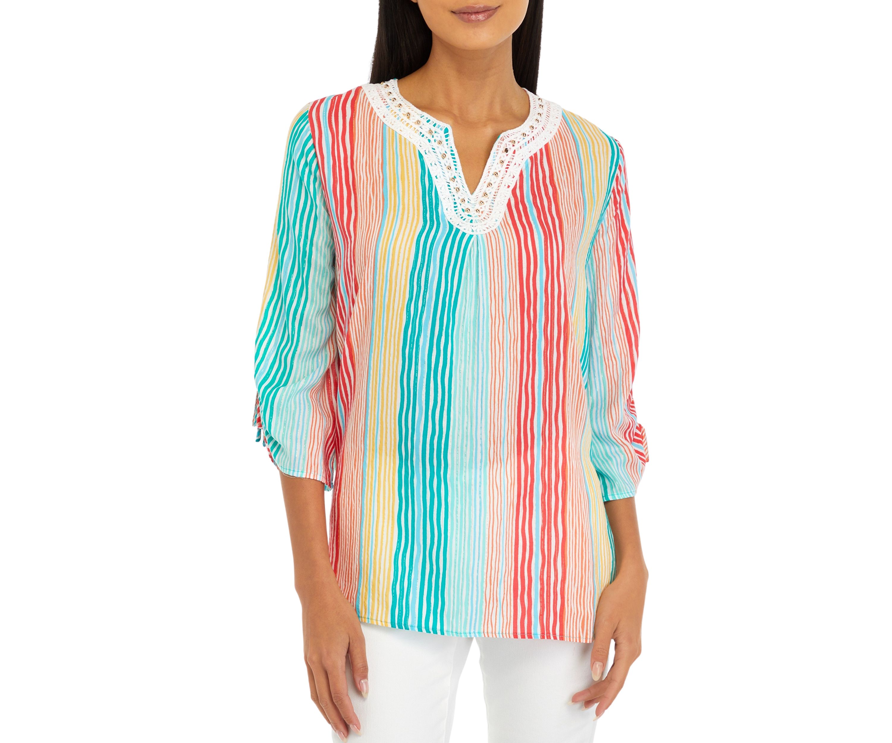 Womens Metallic Stripe Top