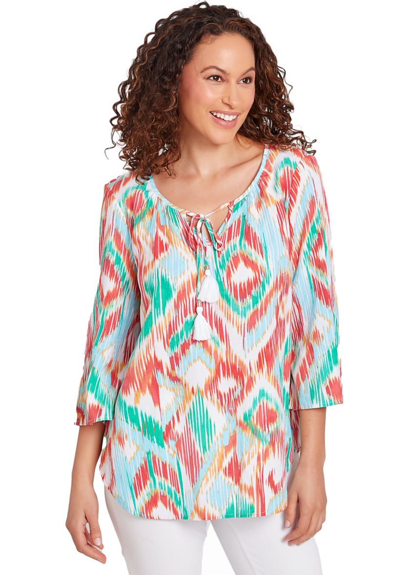 Womens Polynesian Ikat Print Top