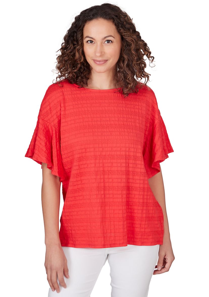 Womens Decorative Smocked Knit Top