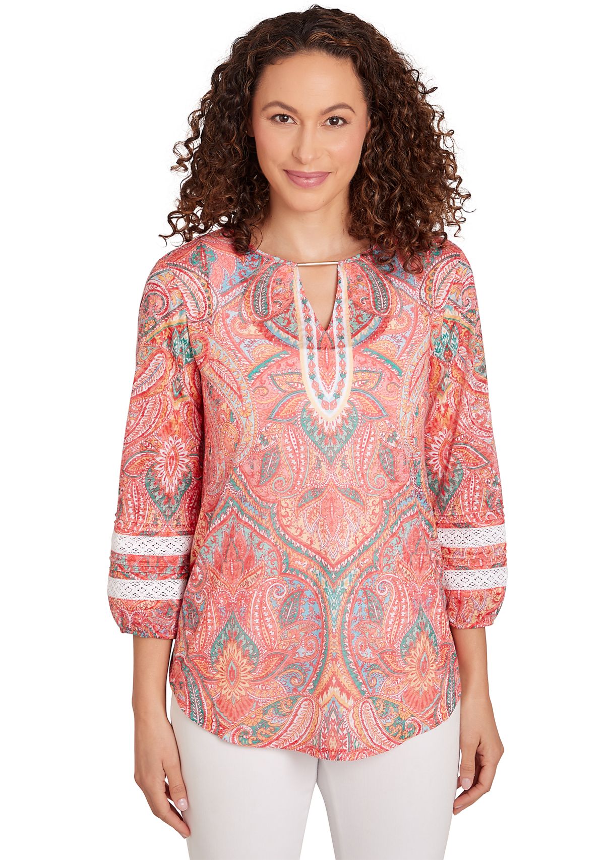 Womens Paisley Lace Knit Top