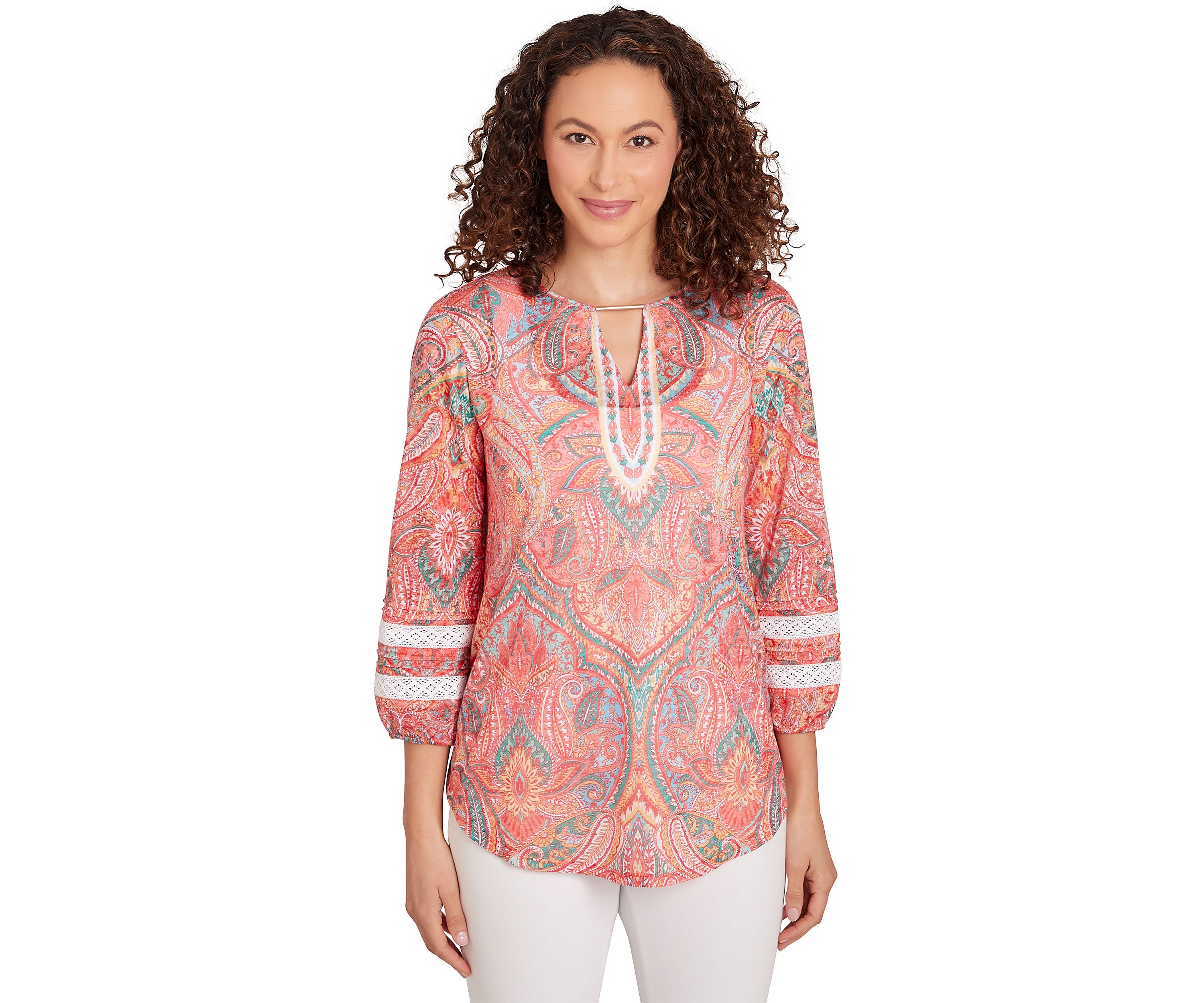 Womens Paisley Lace Knit Top