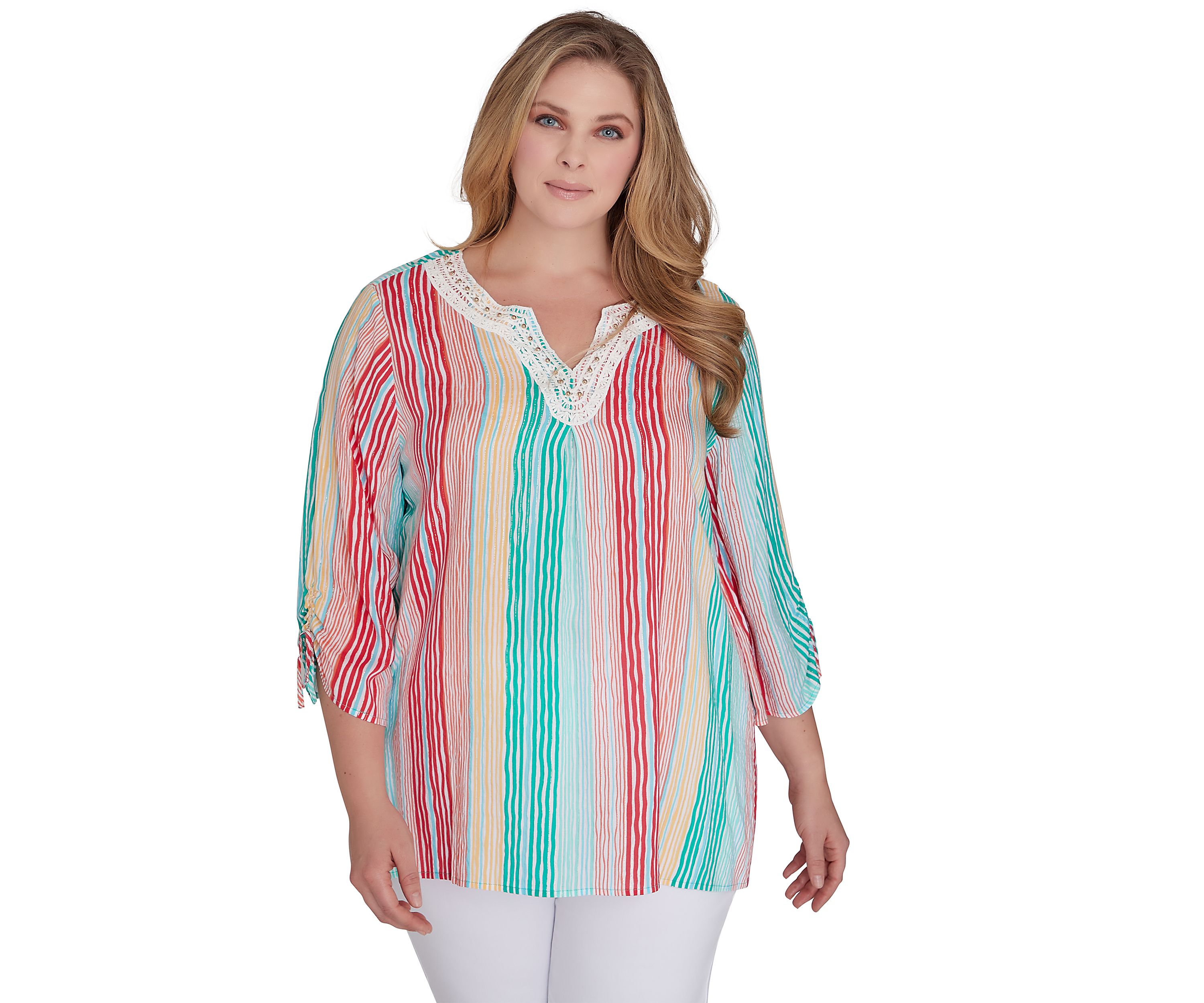 Womens Wavy Metallic Stripe Top