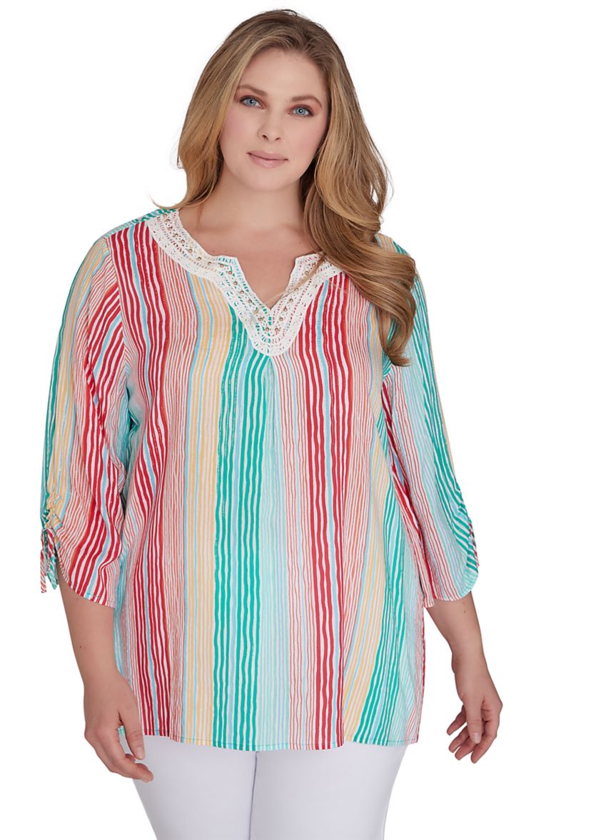 Womens Wavy Metallic Stripe Top