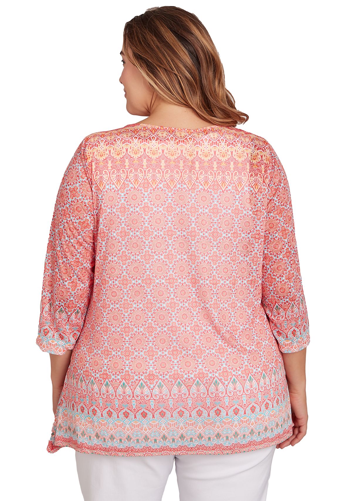 Womens Embellished Geo Print Top