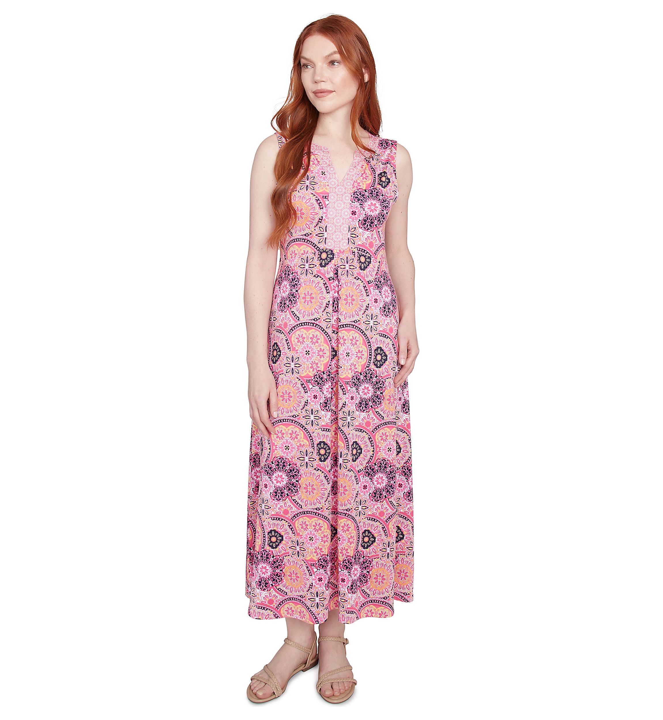 Womens Medallion Print Stretch Sleeveless Dress