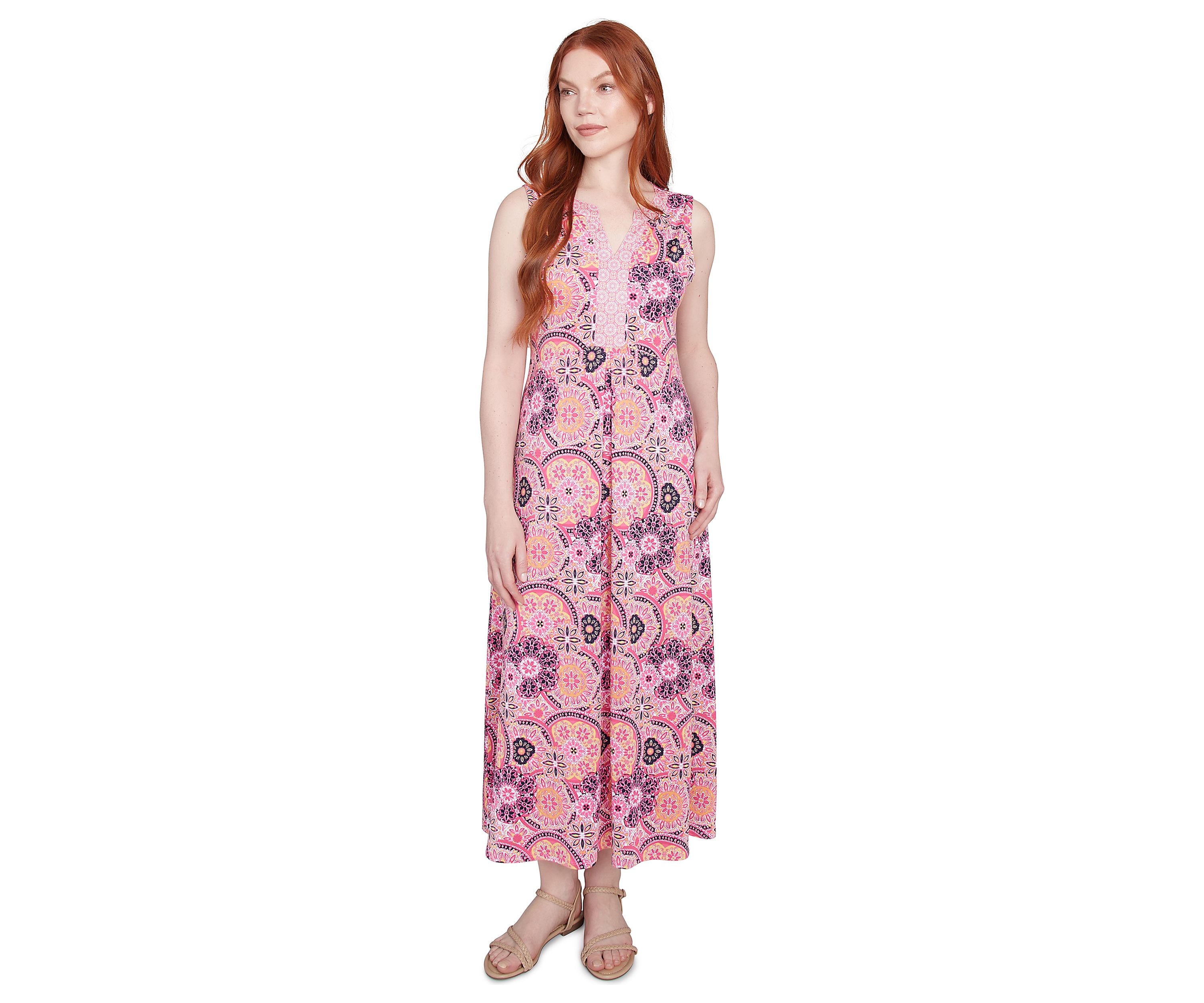 Womens Medallion Print Stretch Sleeveless Dress