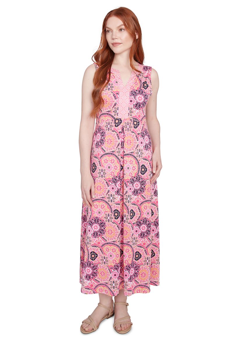 Womens Medallion Print Stretch Sleeveless Dress