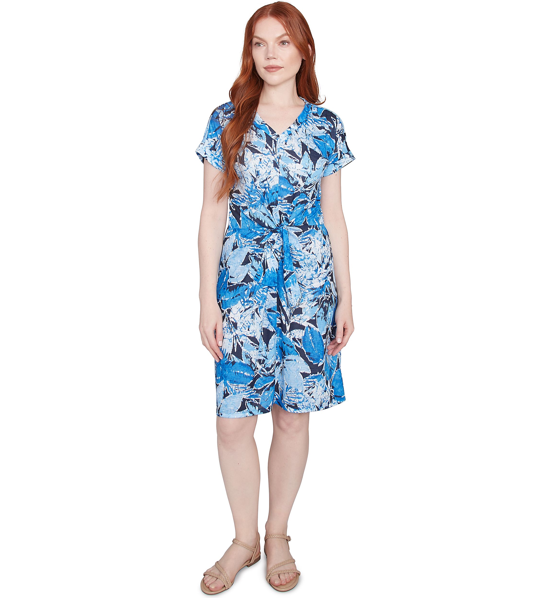 Womens Batik Leaf Tie-Front Jersey Dress