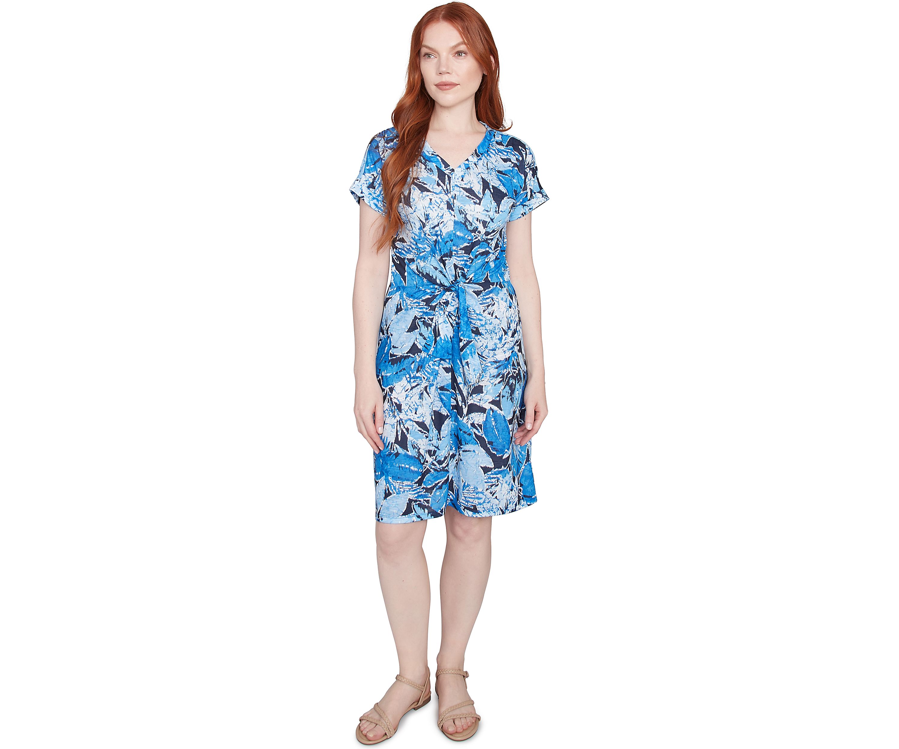 Womens Batik Leaf Tie-Front Jersey Dress