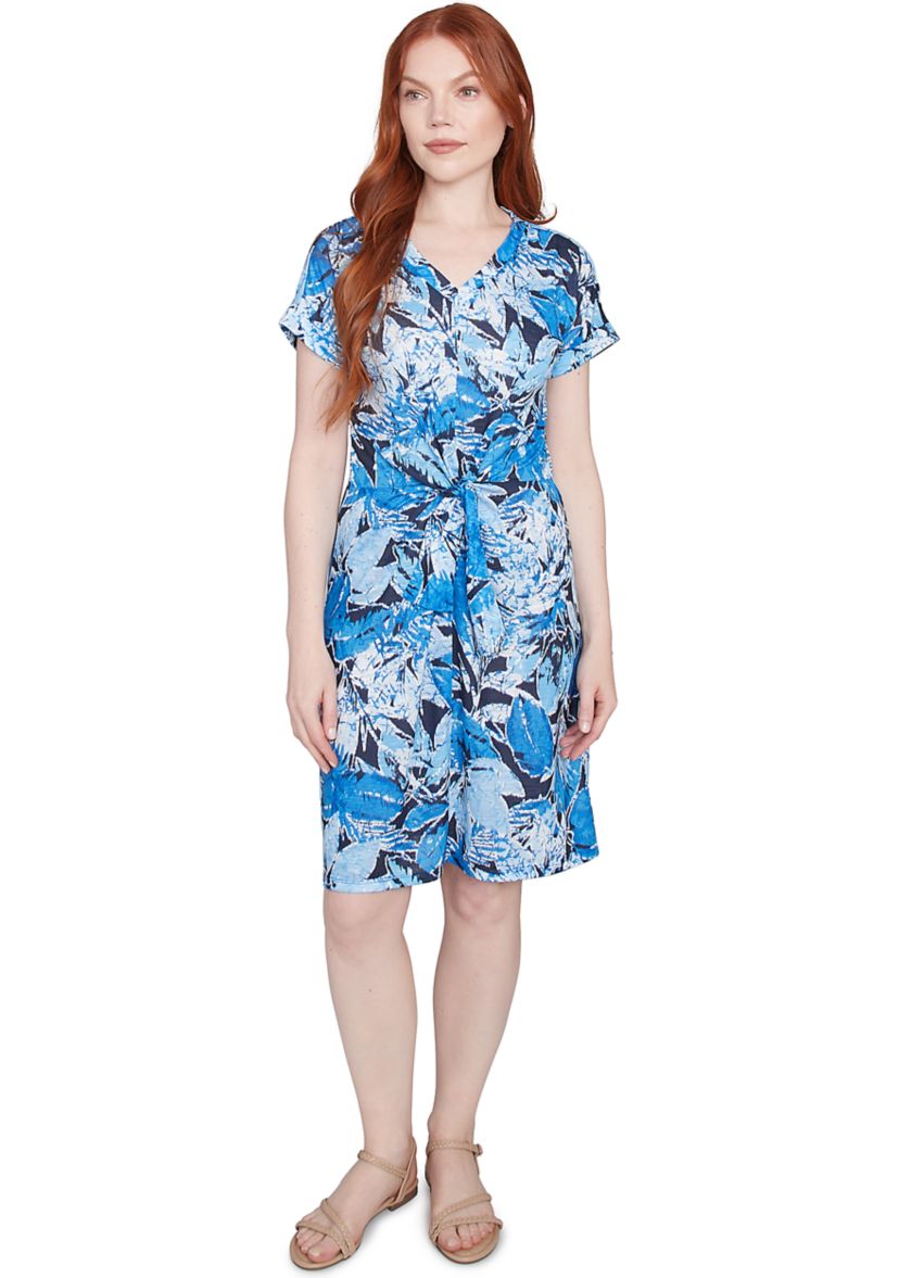 Womens Batik Leaf Tie-Front Jersey Dress