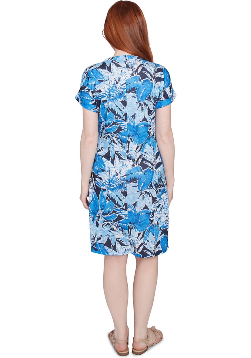 Womens Batik Leaf Tie-Front Jersey Dress