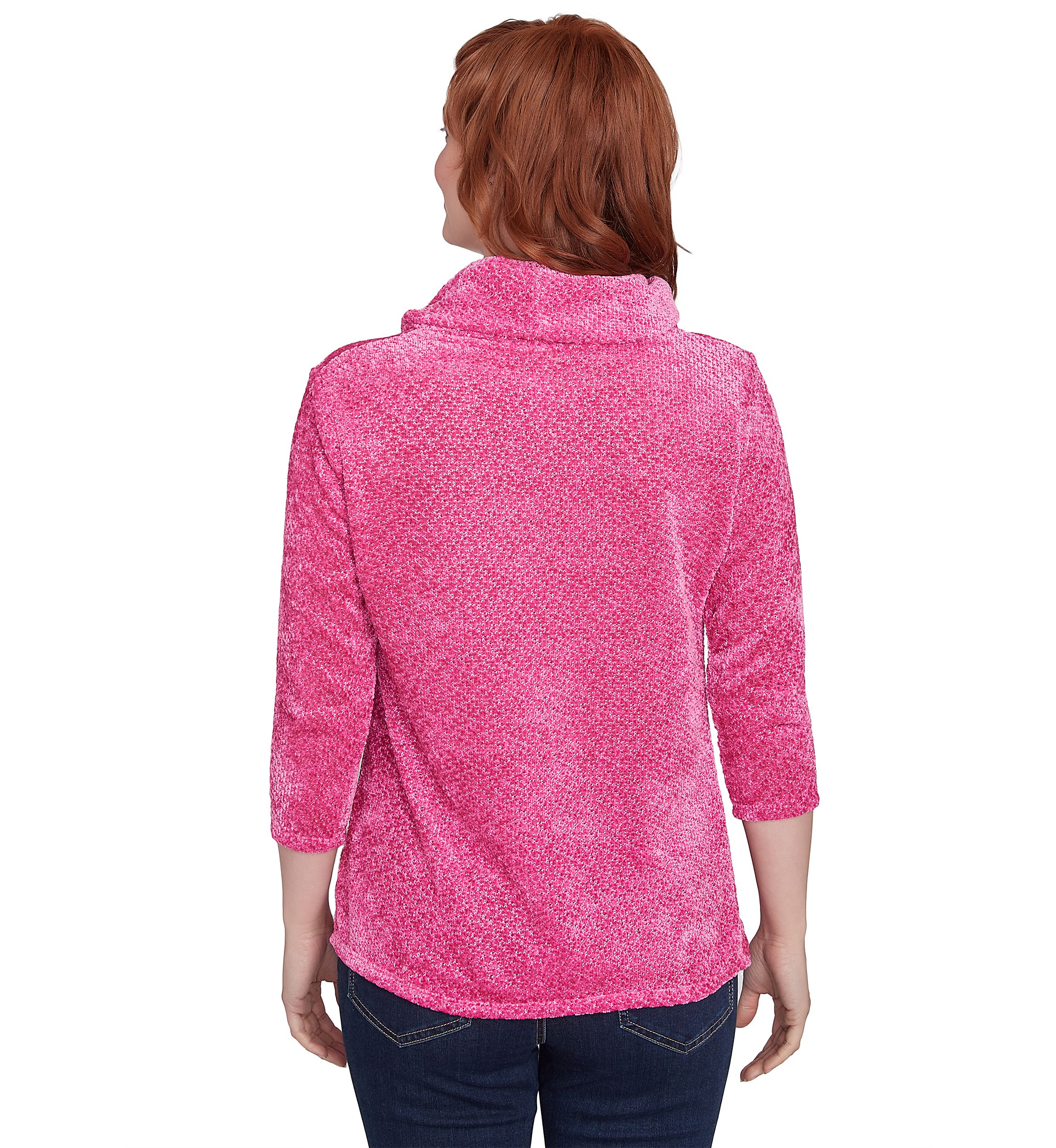 Womens Cowl Neck Chenille Shine Knit Top with Twist Front