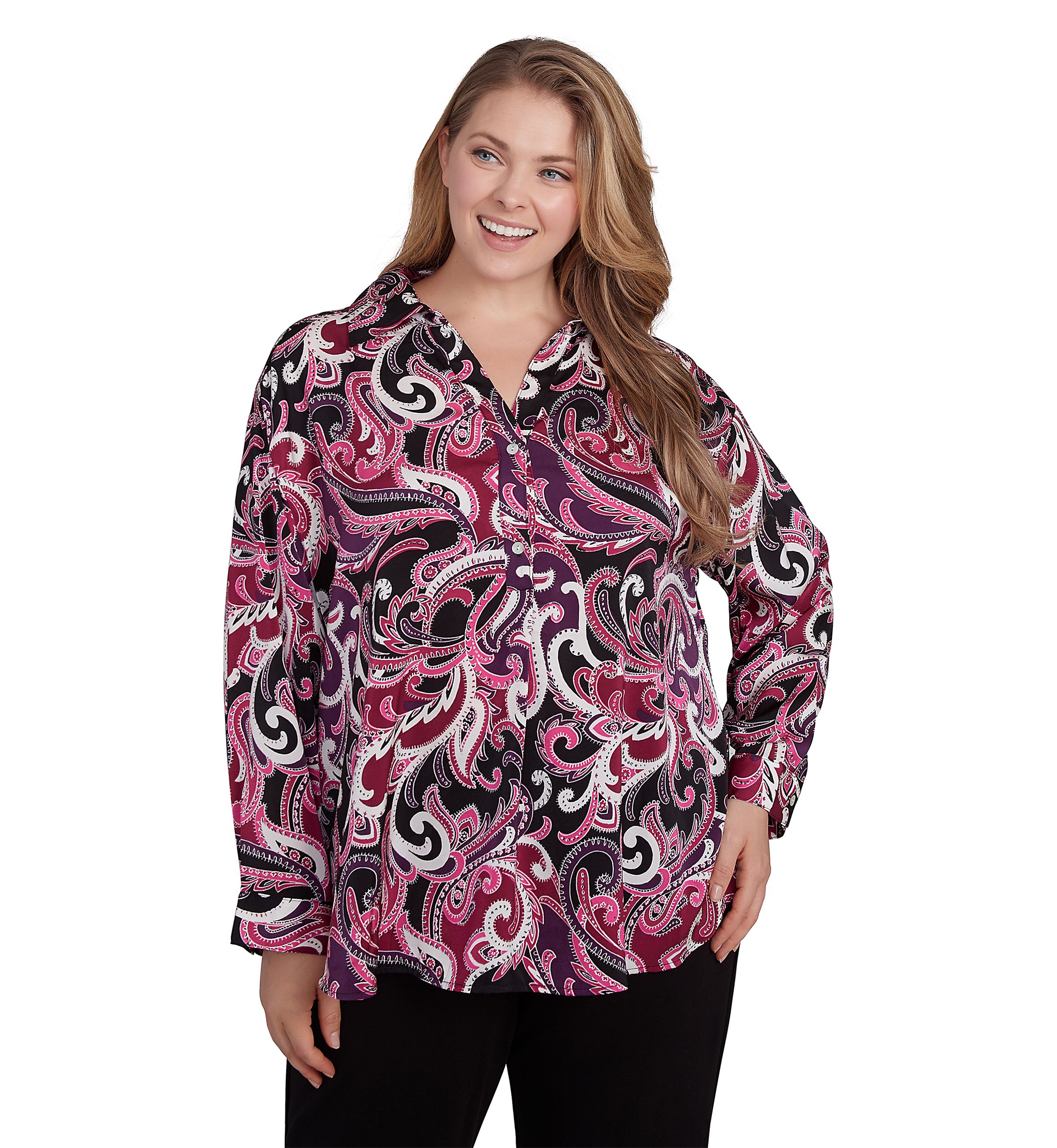 Plus Size Collar Paisley Printed Pullover Woven Tunic Shirt