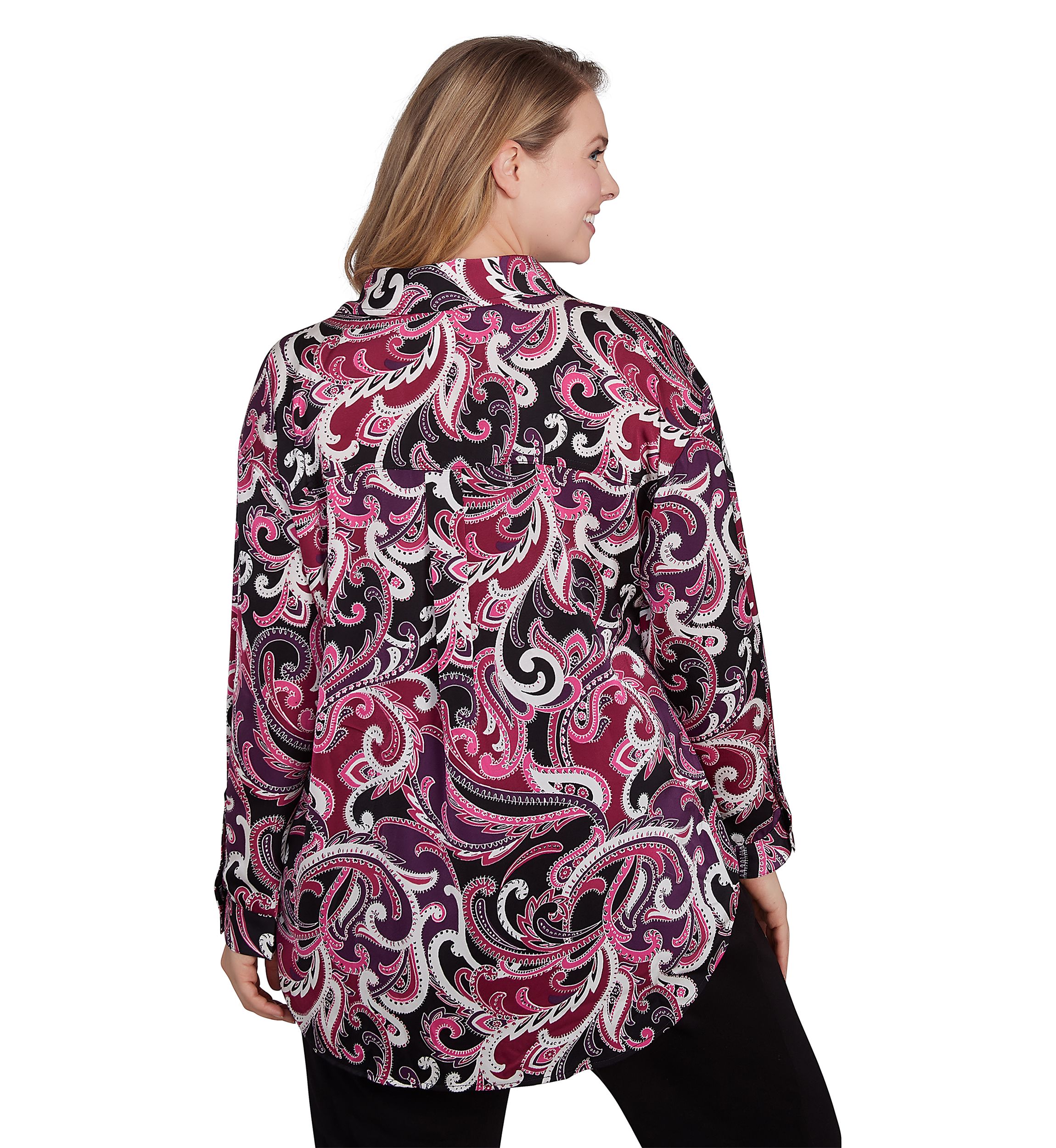 Plus Size Collar Paisley Printed Pullover Woven Tunic Shirt